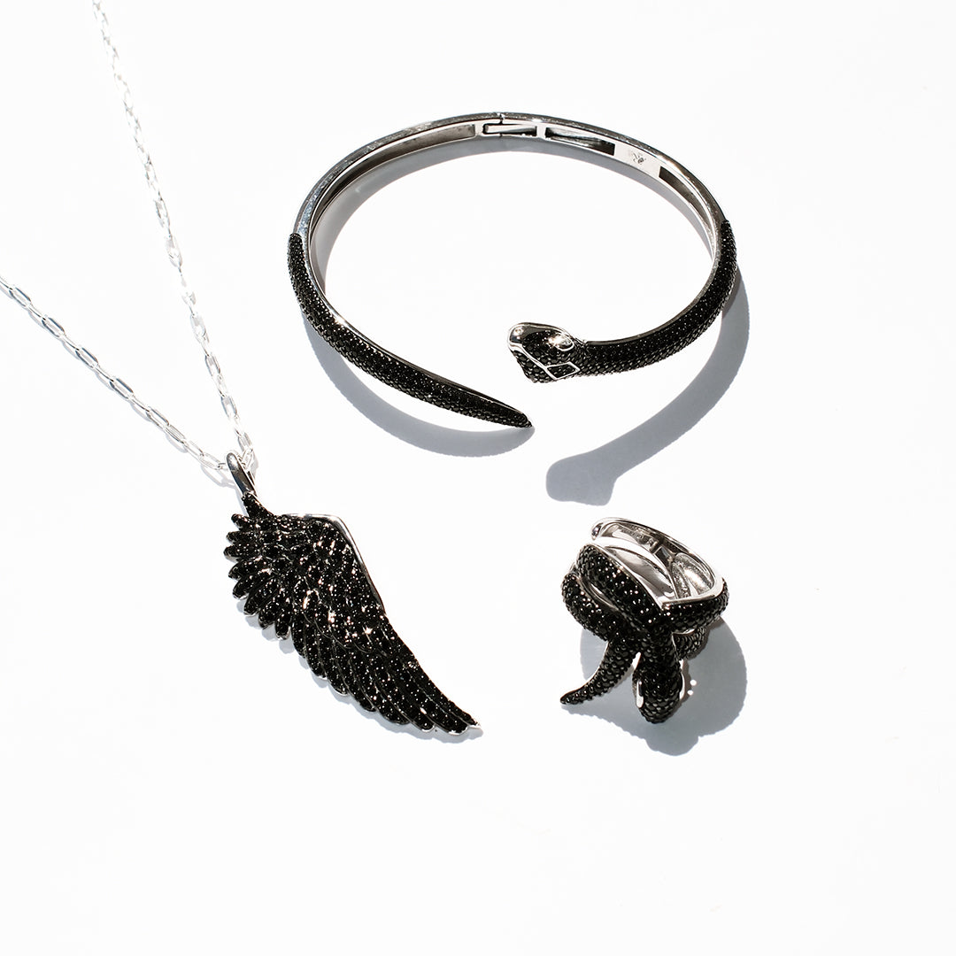 Black Diamanté Medusa Snake ring