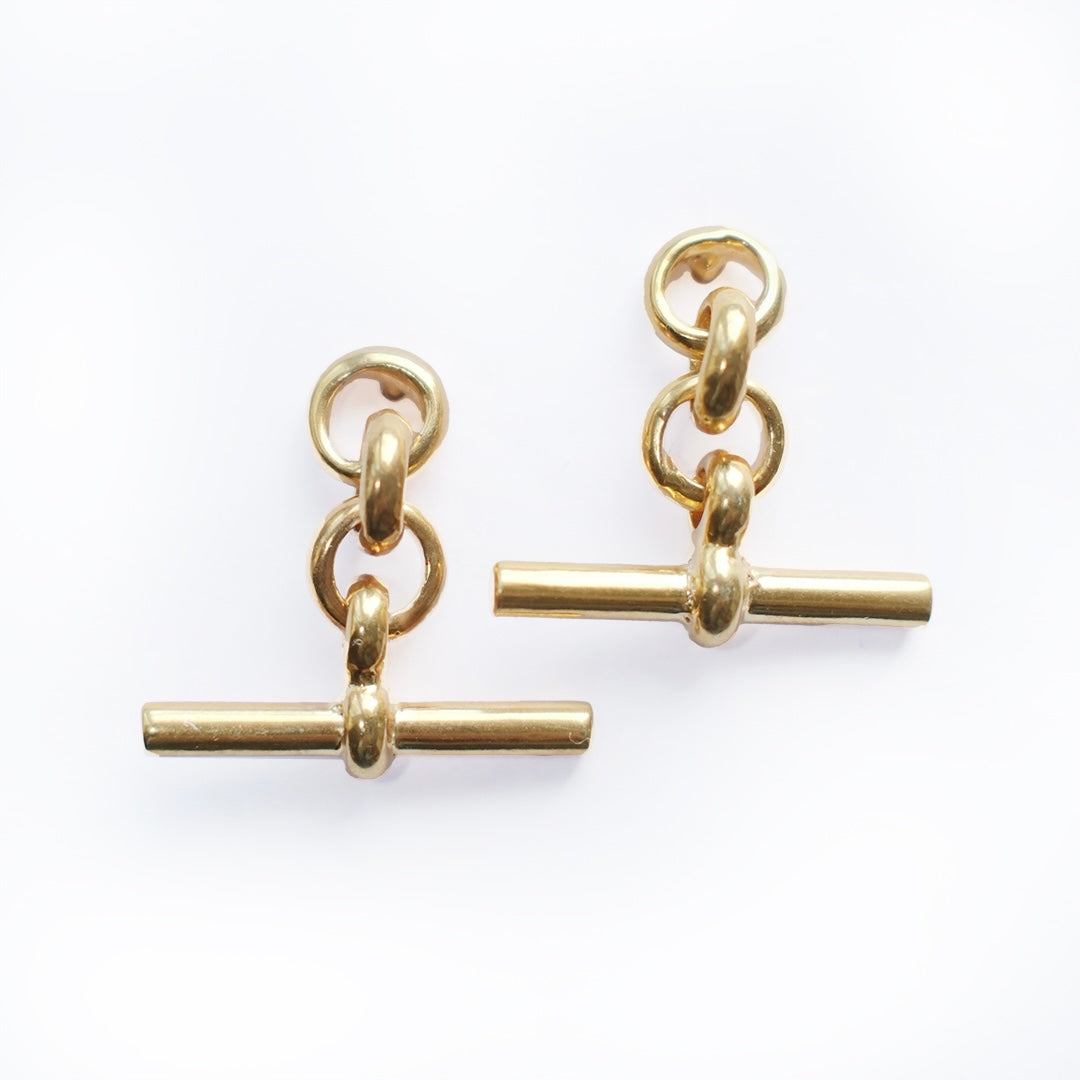 18kt gold plated sterling silver chain link earrings with T-bar drop detail, modern statement design by Angel Rocks