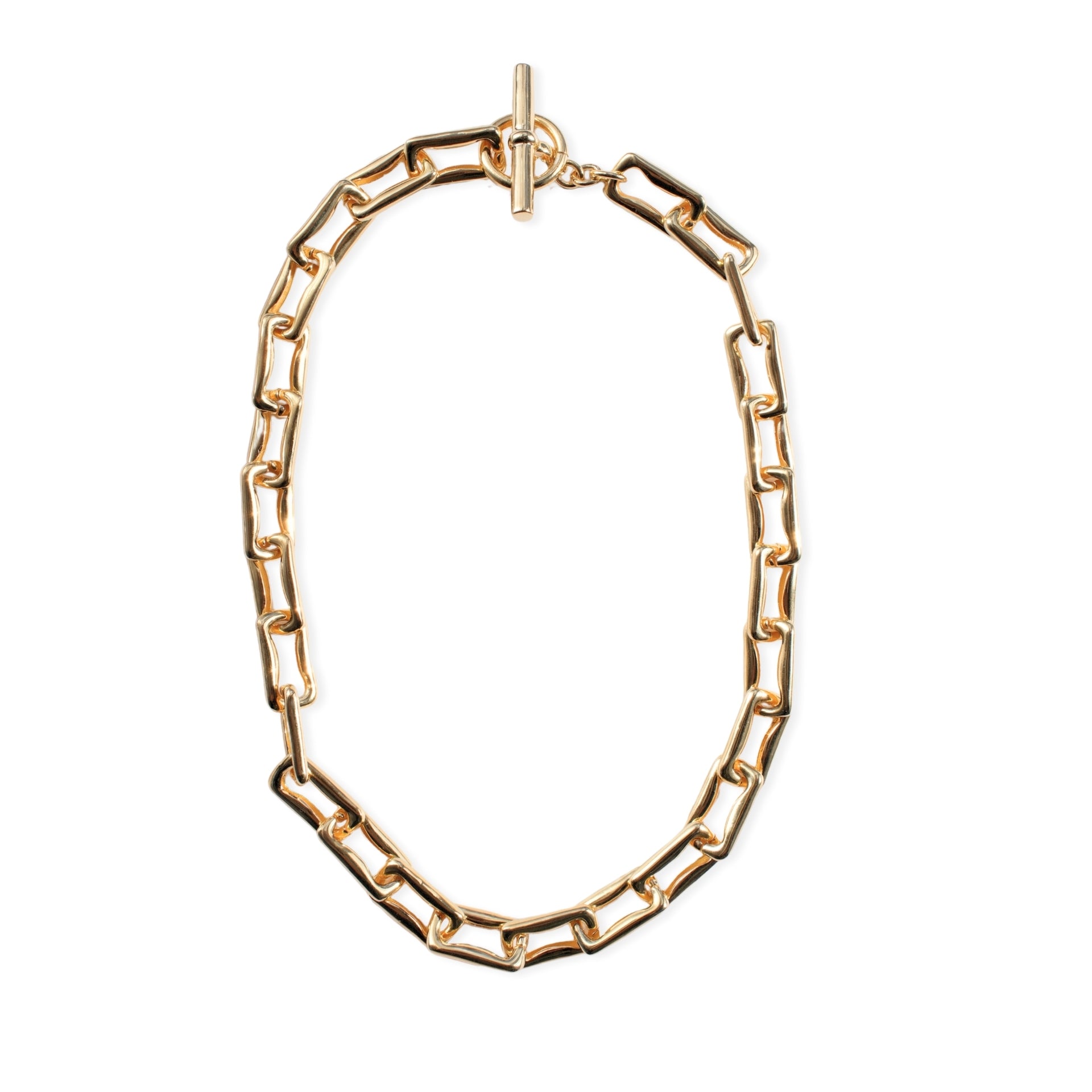 18kt gold plated sterling silver chunky chain link necklace with T-bar closure and gothic statement design by Angel Rocks