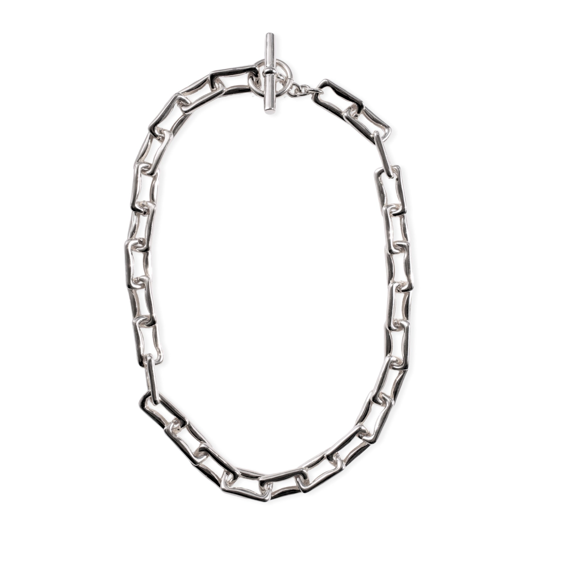 Sterling silver chunky chain link necklace with T-bar closure and gothic statement design by Angel Rocks