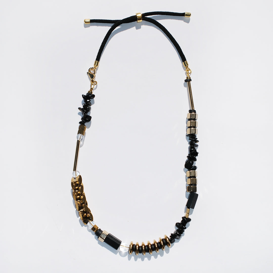 Mix Up adjustable necklace, black & gold