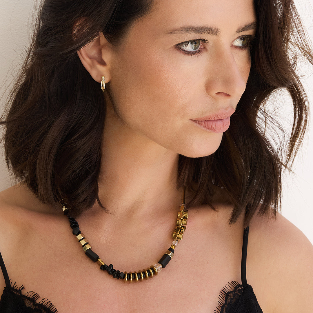 Mix Up adjustable necklace, black & gold