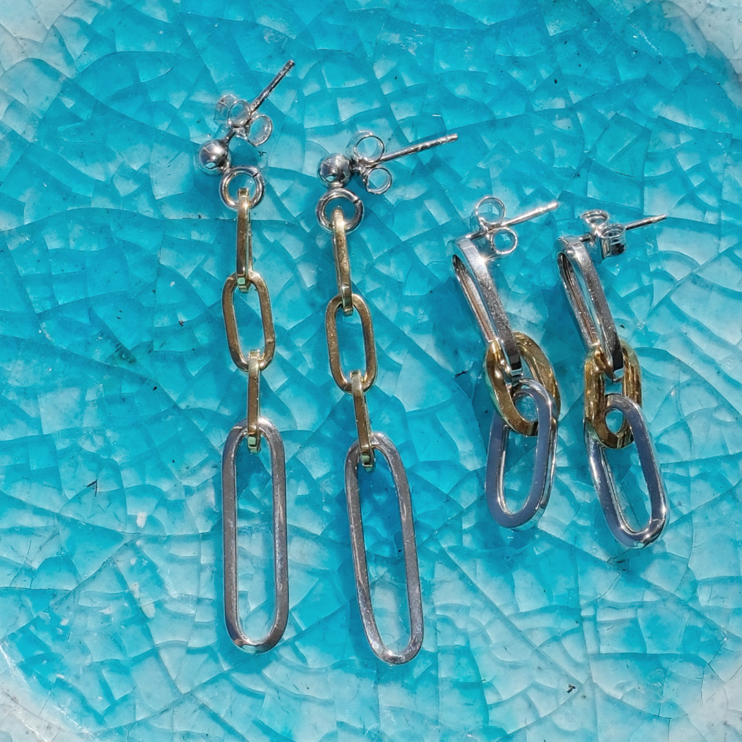 Mixed Metal Drop Chain Earrings