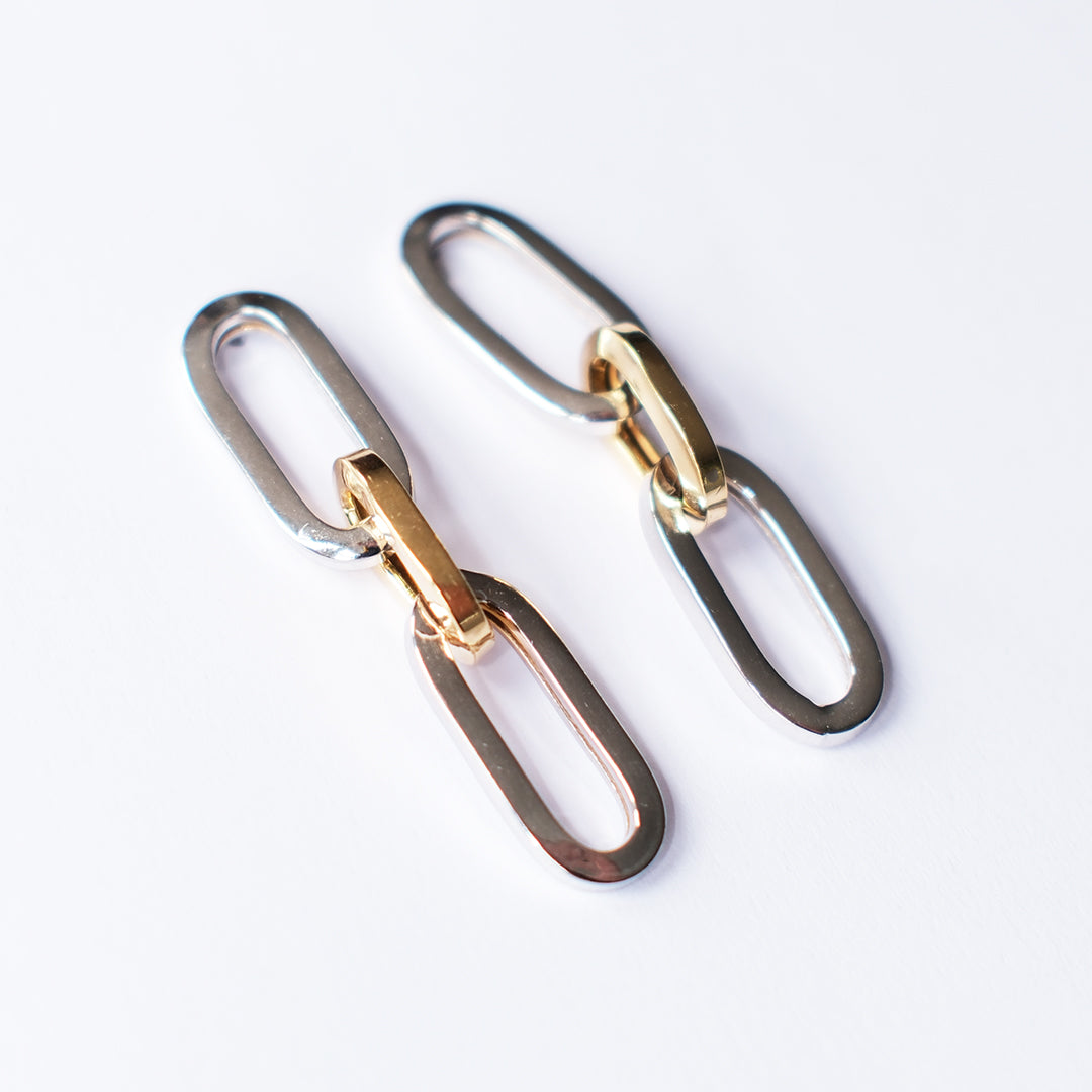 Mixed Metal Paperclip Chain Earrings