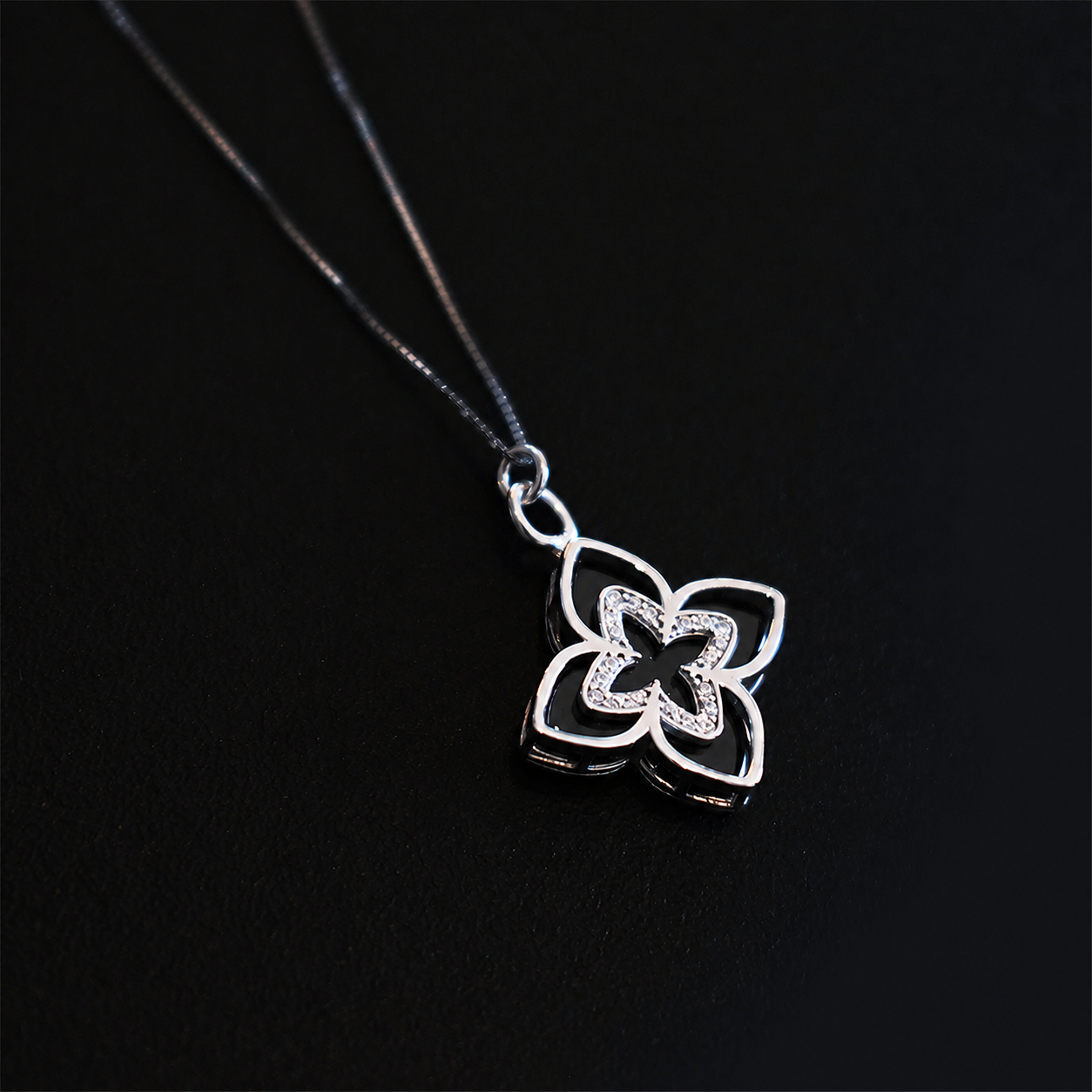 Sterling silver Queen necklace with black onyx pendant on luxury box chain, statement gemstone necklace by Angel Rocks
