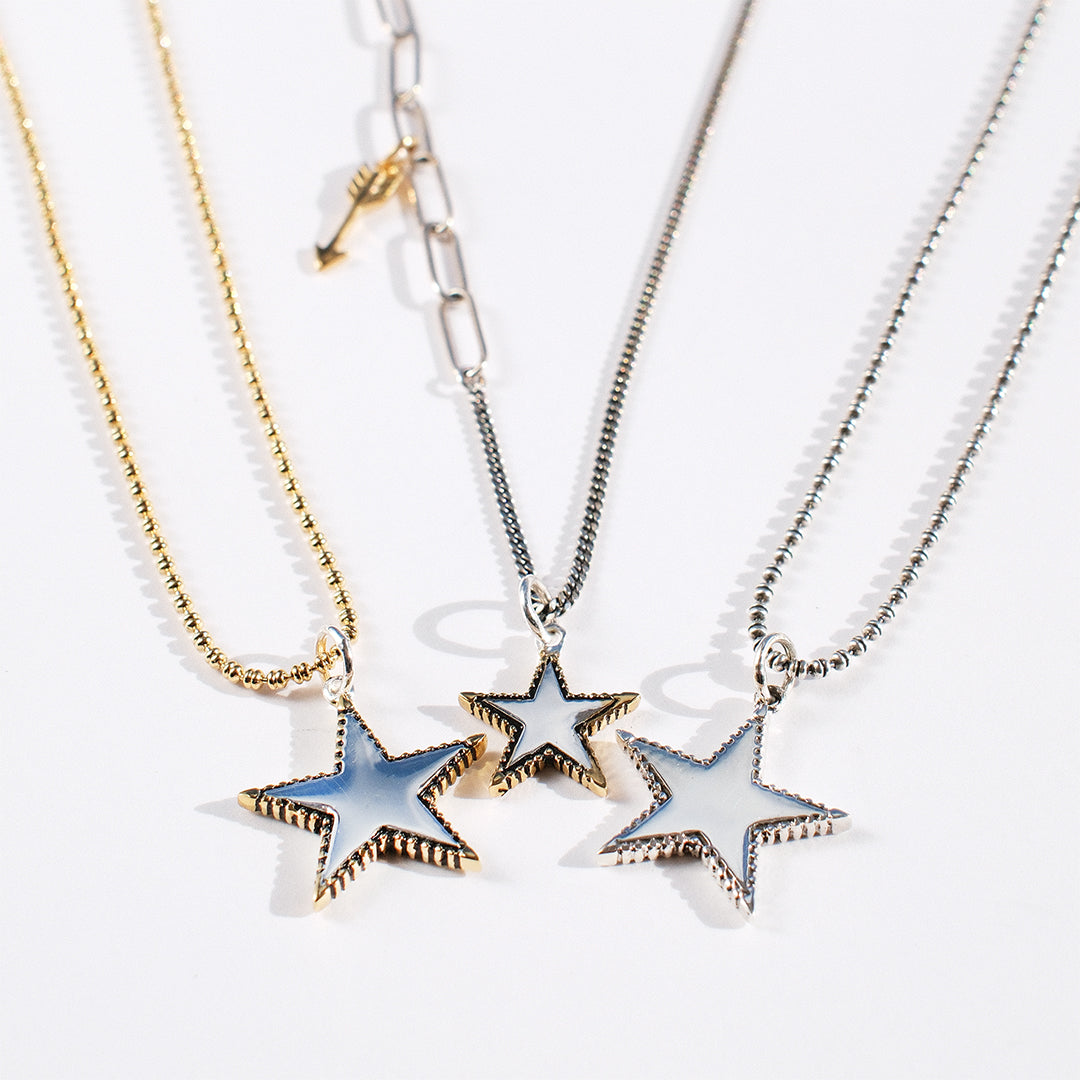 Sterling silver Rock Star necklace with solid silver star charm on fine chain by Angel Rocks