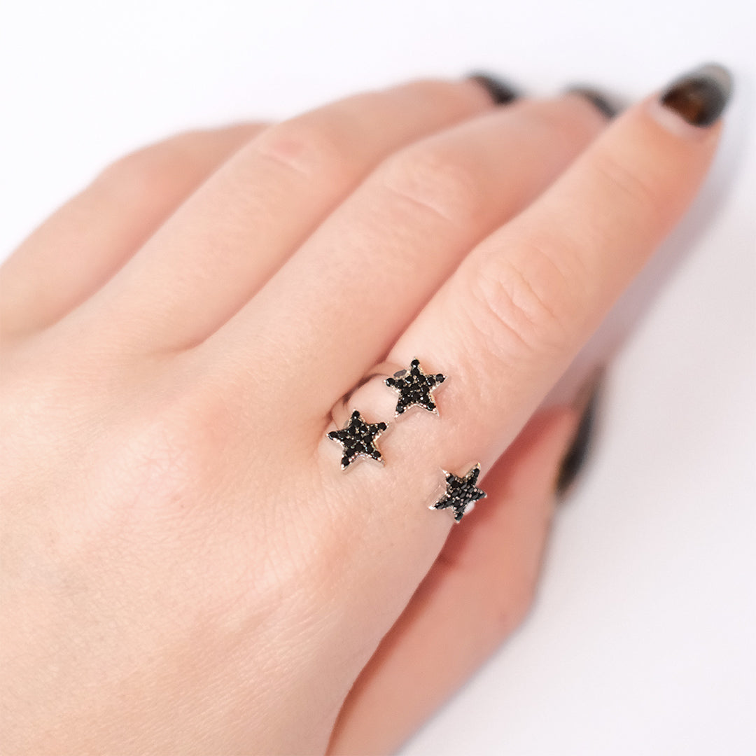 sterling silver and black diamante star ring, angel rocks