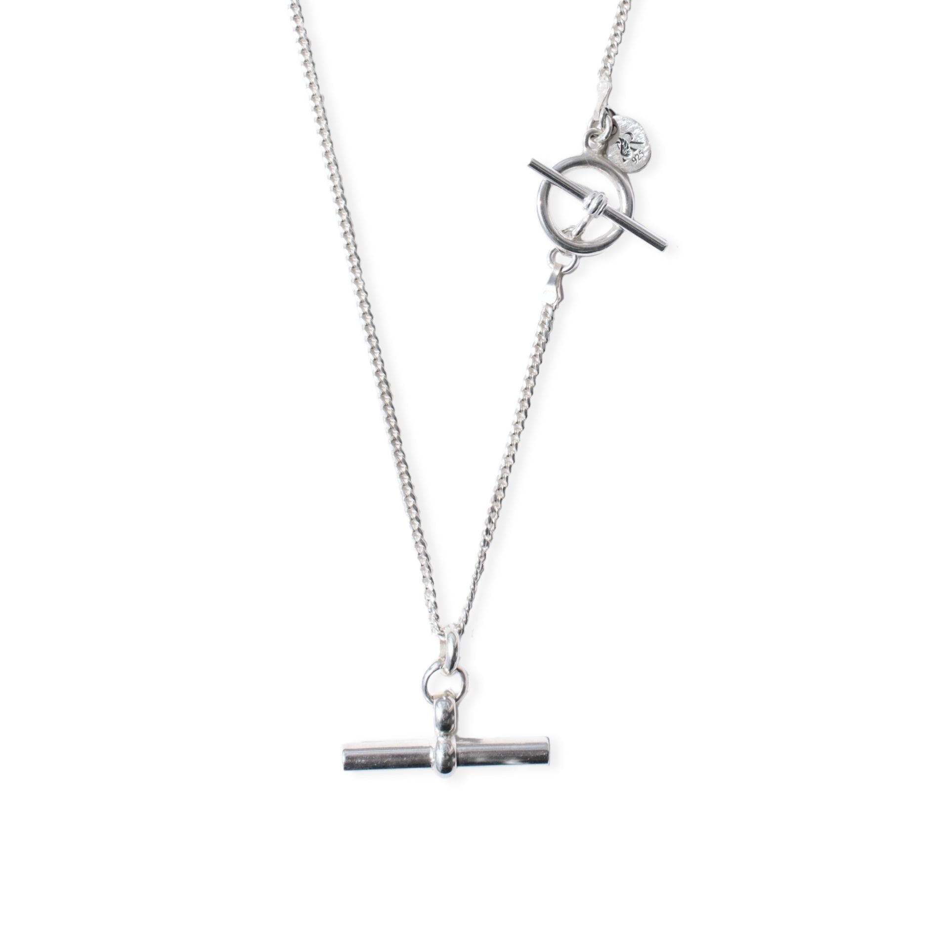 Sterling silver T-bar necklace on fine curb chain, classic statement jewellery by Angel Rocks