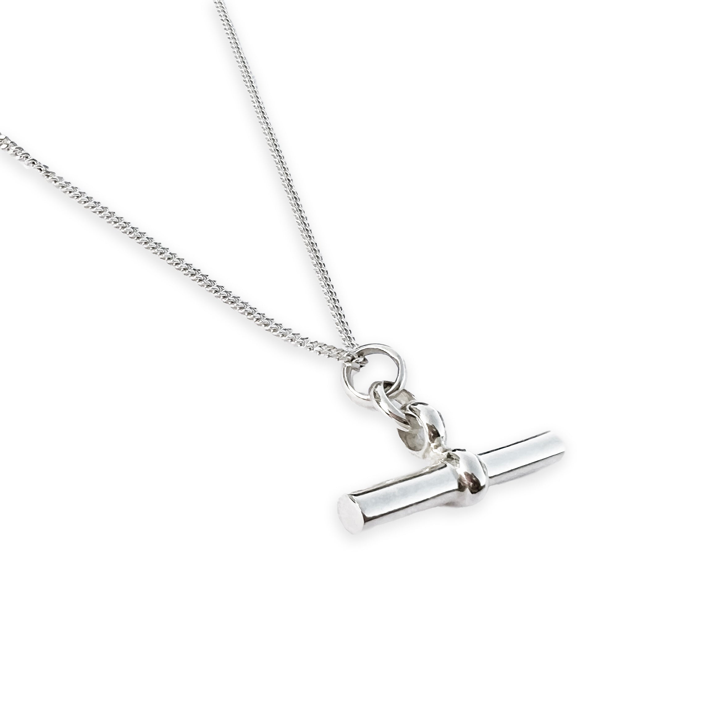 Sterling silver T-bar necklace on fine curb chain, classic statement jewellery by Angel Rocks
