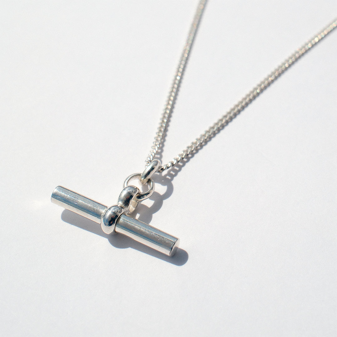 Sterling silver T-bar necklace on fine curb chain, classic statement jewellery by Angel Rocks