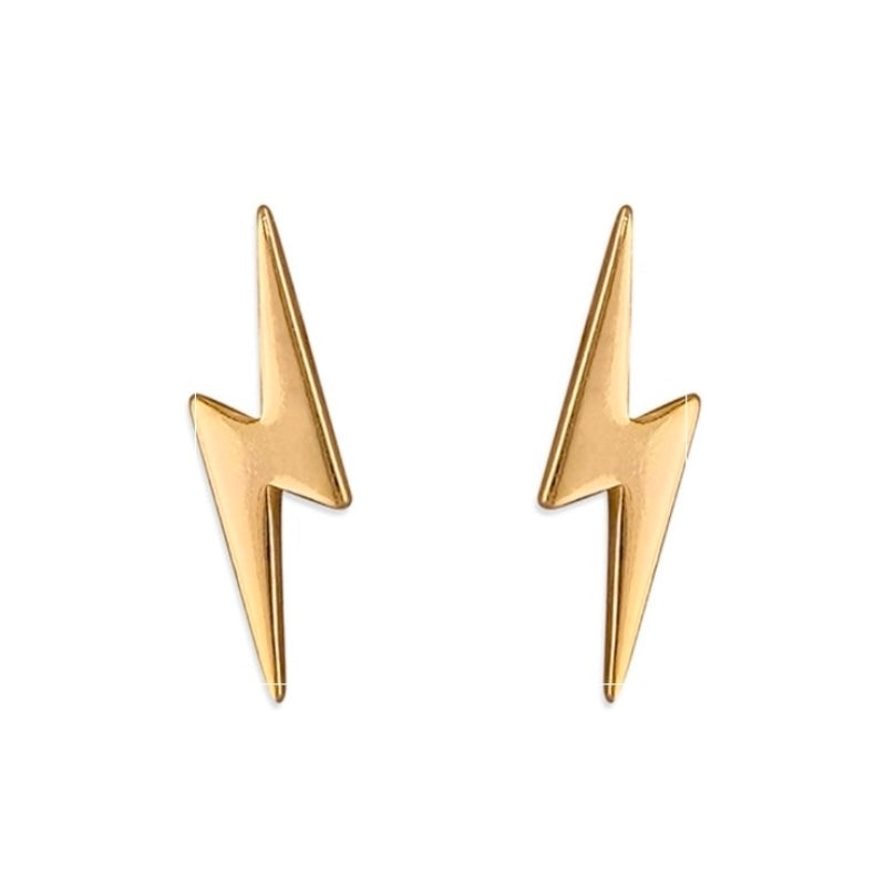 18kt Gold plated sterling silver lightning bolt stud earrings, Angel Rocks