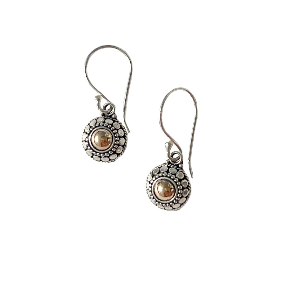 Sterling silver drop earrings with 18k rose gold dot detail, small delicate dangly earrings, Angel Rocks