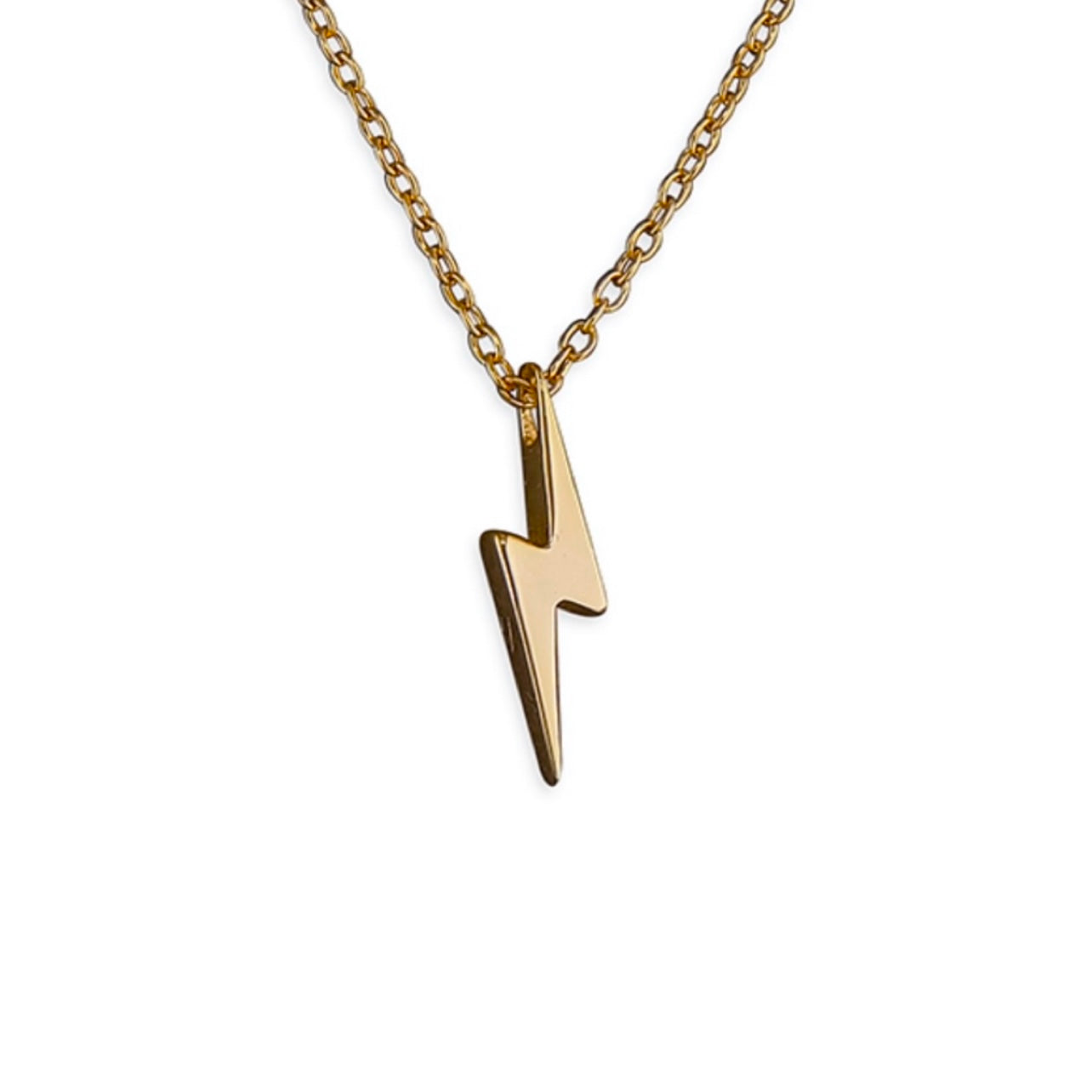 18kt gold plated sterling silver tiny lightning bolt necklace on fine adjustable chain, minimalist statement layering necklace by Angel Rocks