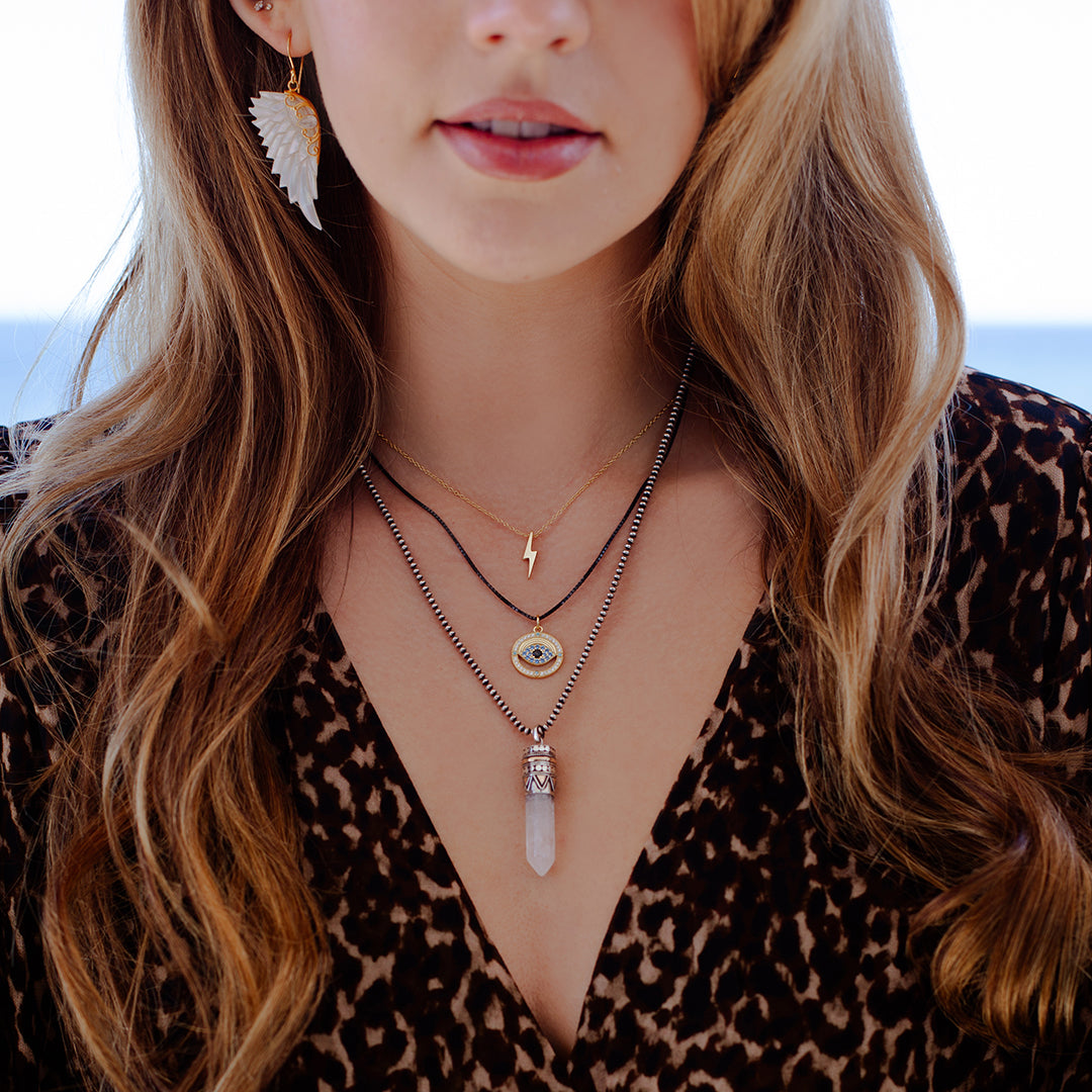 18kt gold plated sterling silver tiny lightning bolt necklace on fine adjustable chain, minimalist statement layering necklace by Angel Rocks