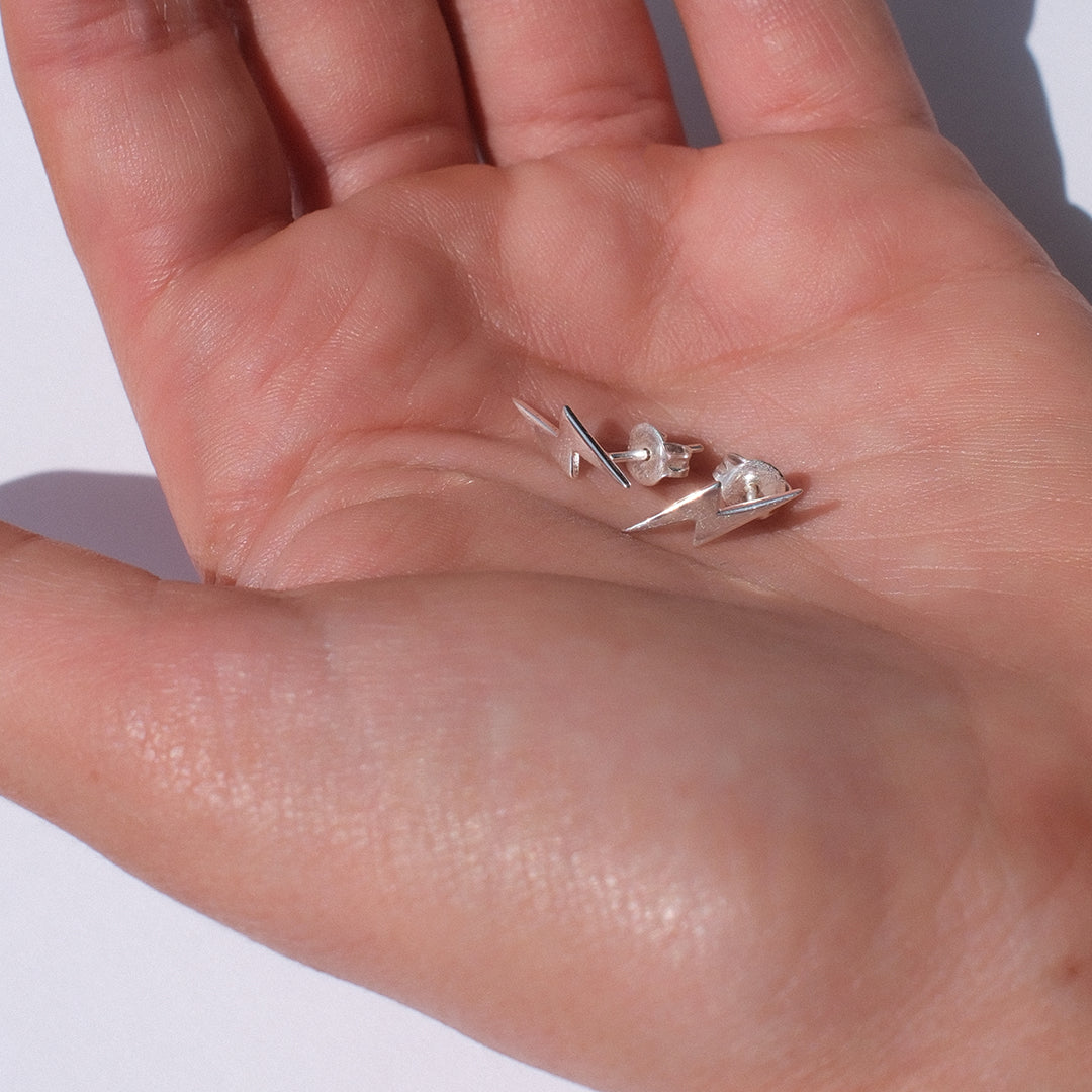 Sterling silver lightning bolt stud earrings, Angel Rocks