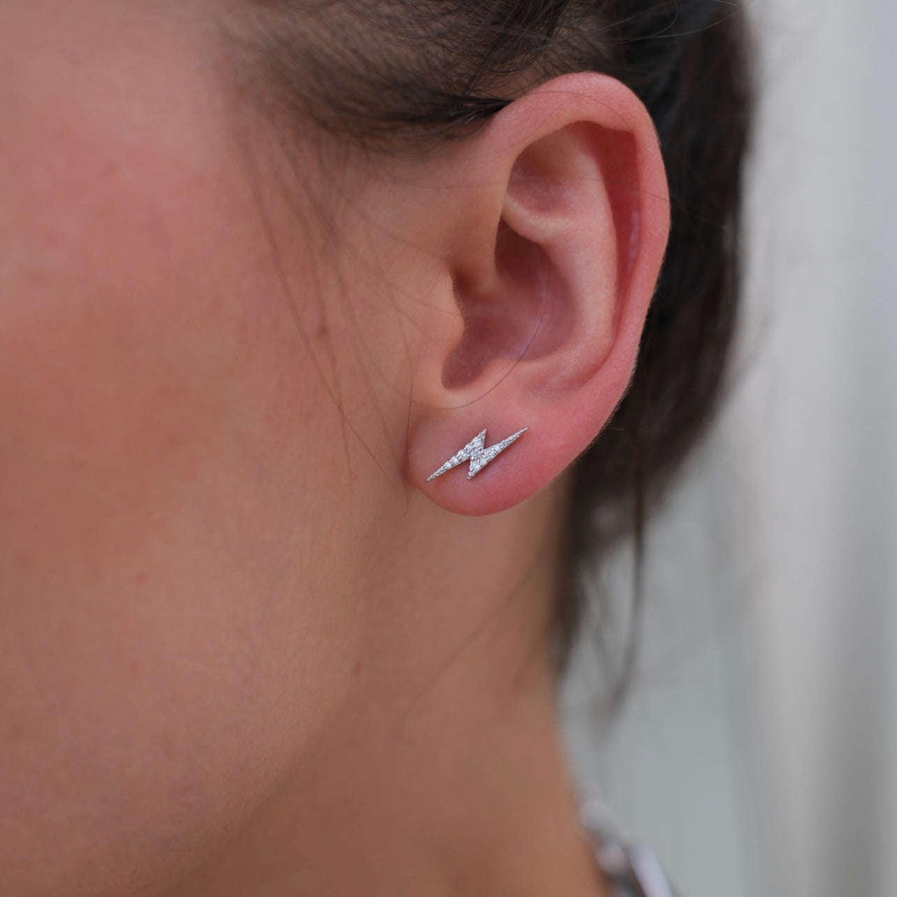 Sterling silver diamante lightning bolt stud earring, Angel Rocks