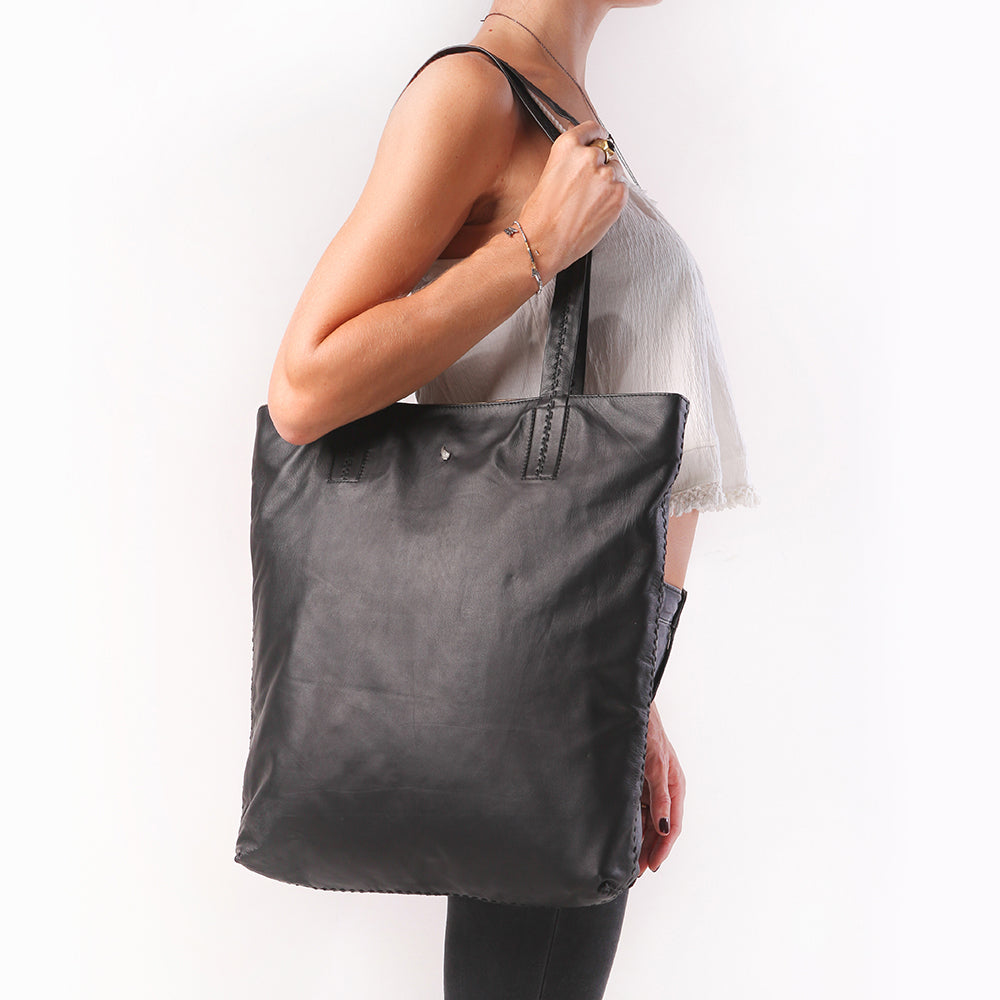 Lennon Large Leather Shopper Black