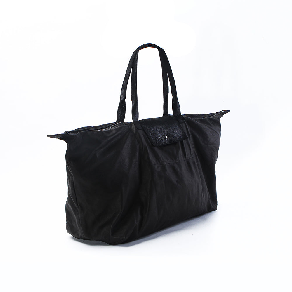 Morrison Soft Leather Foldaway Holdall Black