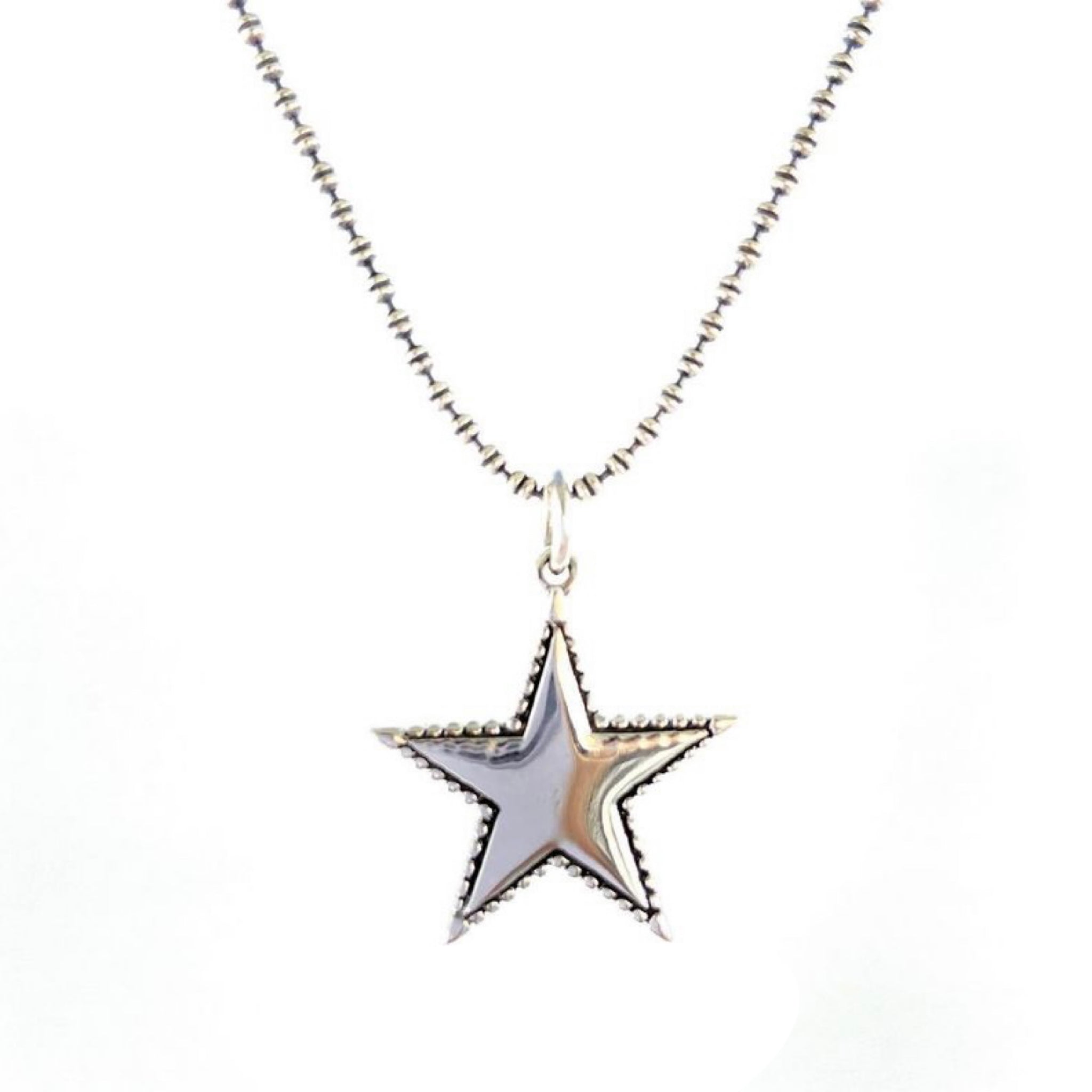 Sterling silver Rock Star necklace with solid silver star charm on fine chain by Angel Rocks