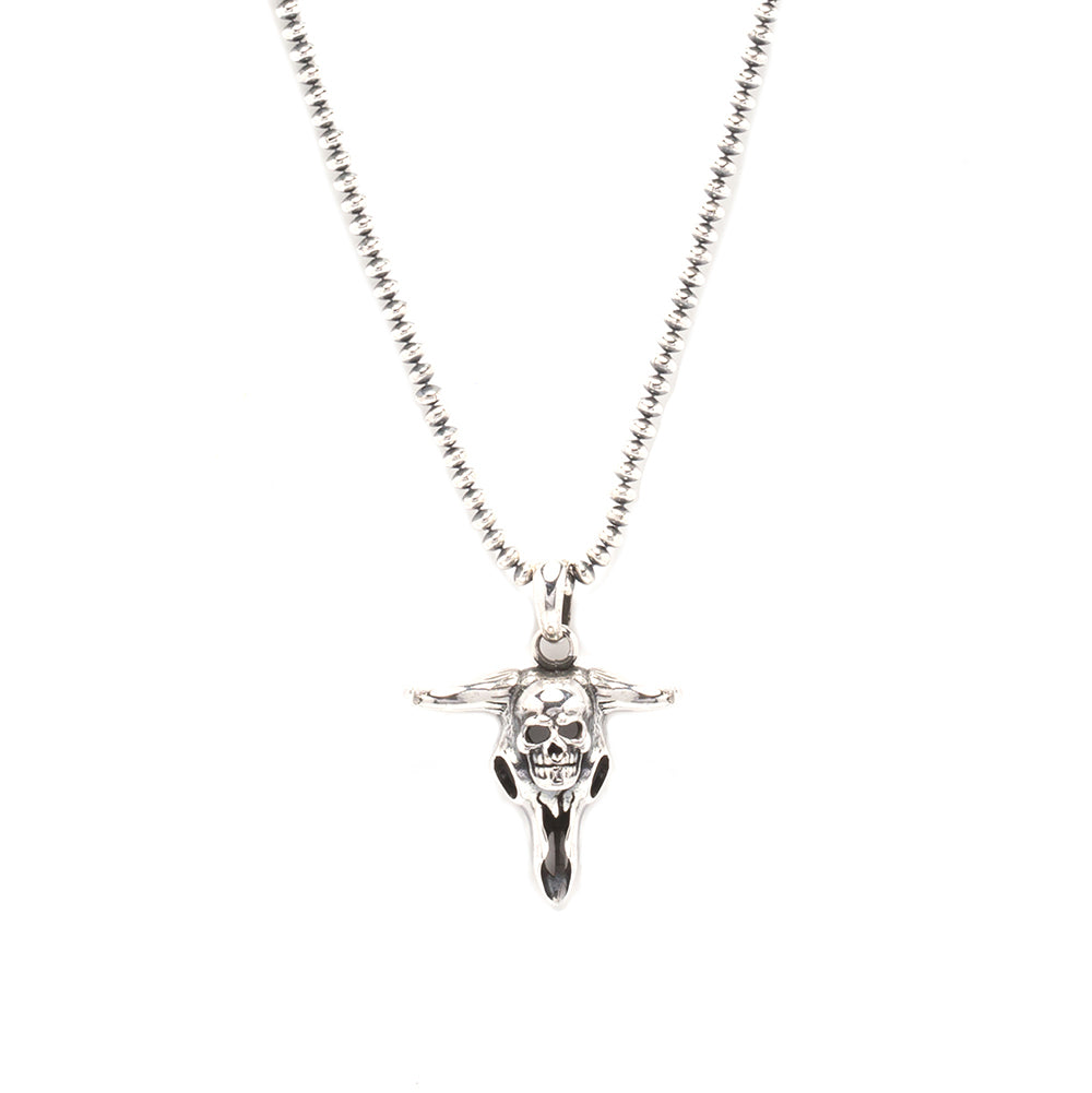 Horny Skull Solid Silver Necklace