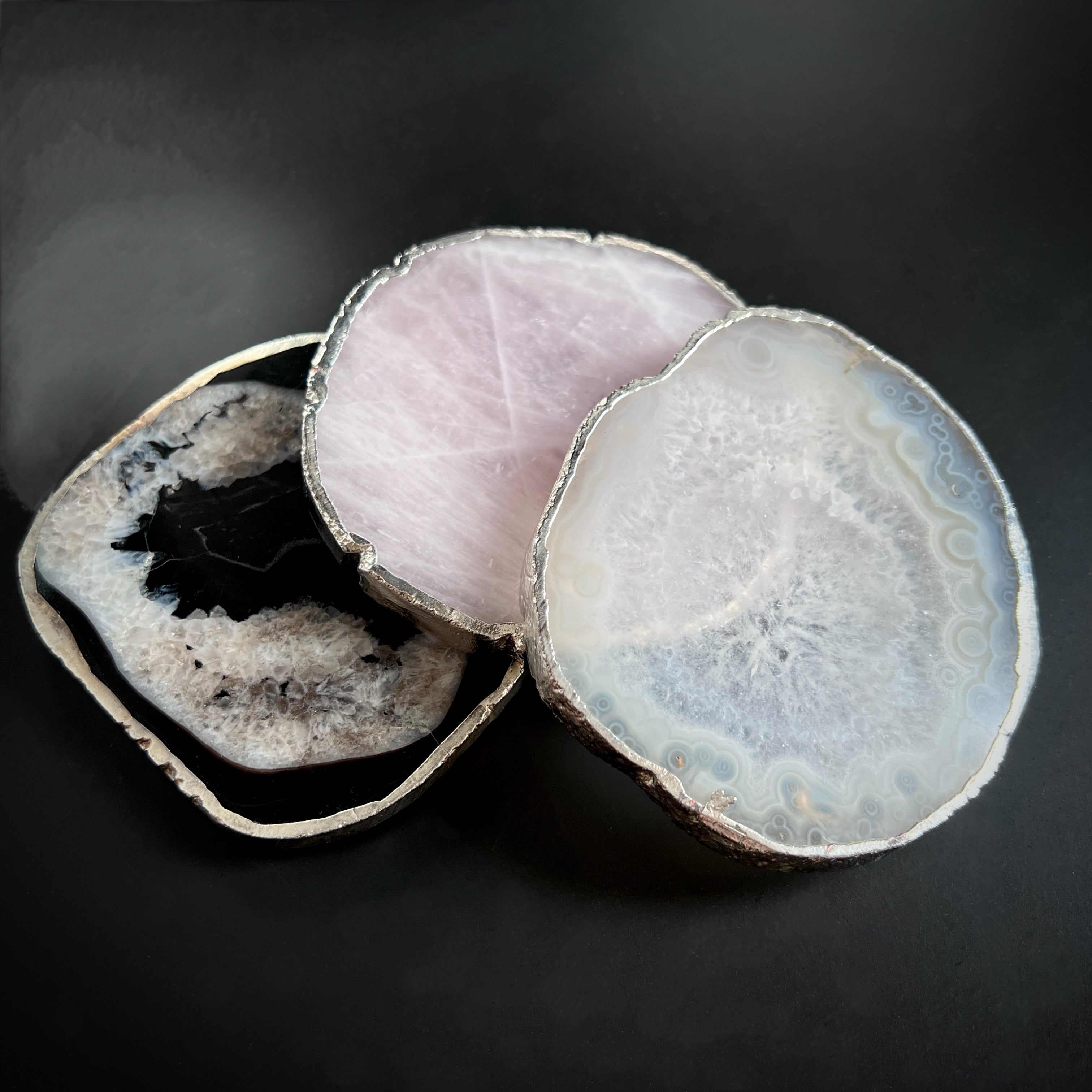 Clear Quartz Coaster silver edge