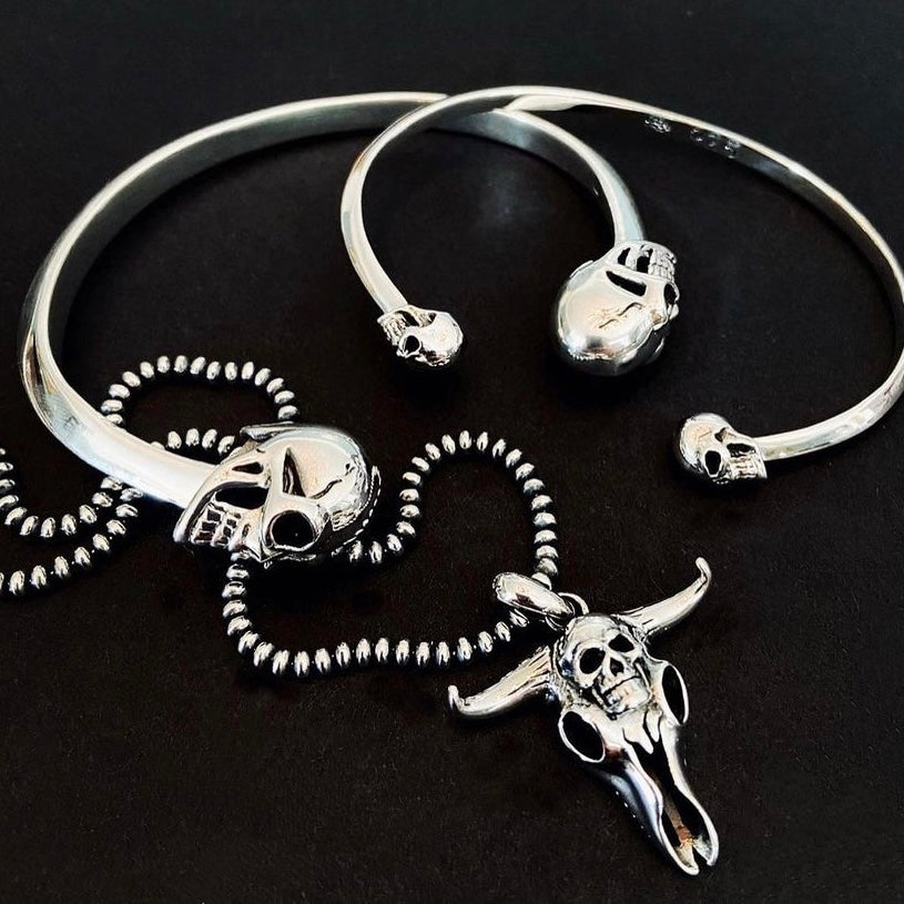 Horny Skull Solid Silver Necklace