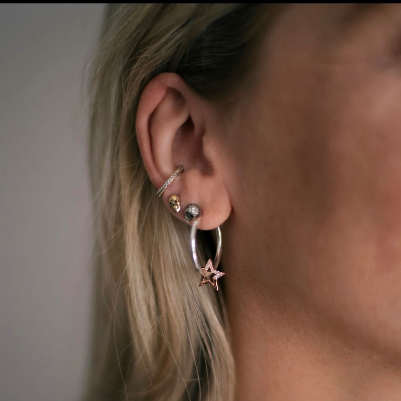 Small Hoops Silver - Star Struck gold charms