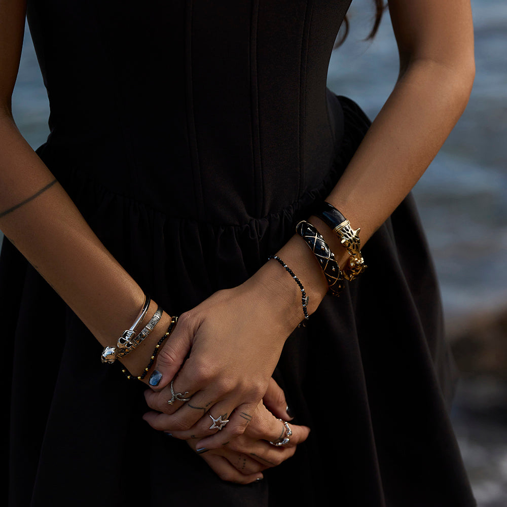 Midnight Stretch Bracelet - Black & Silver