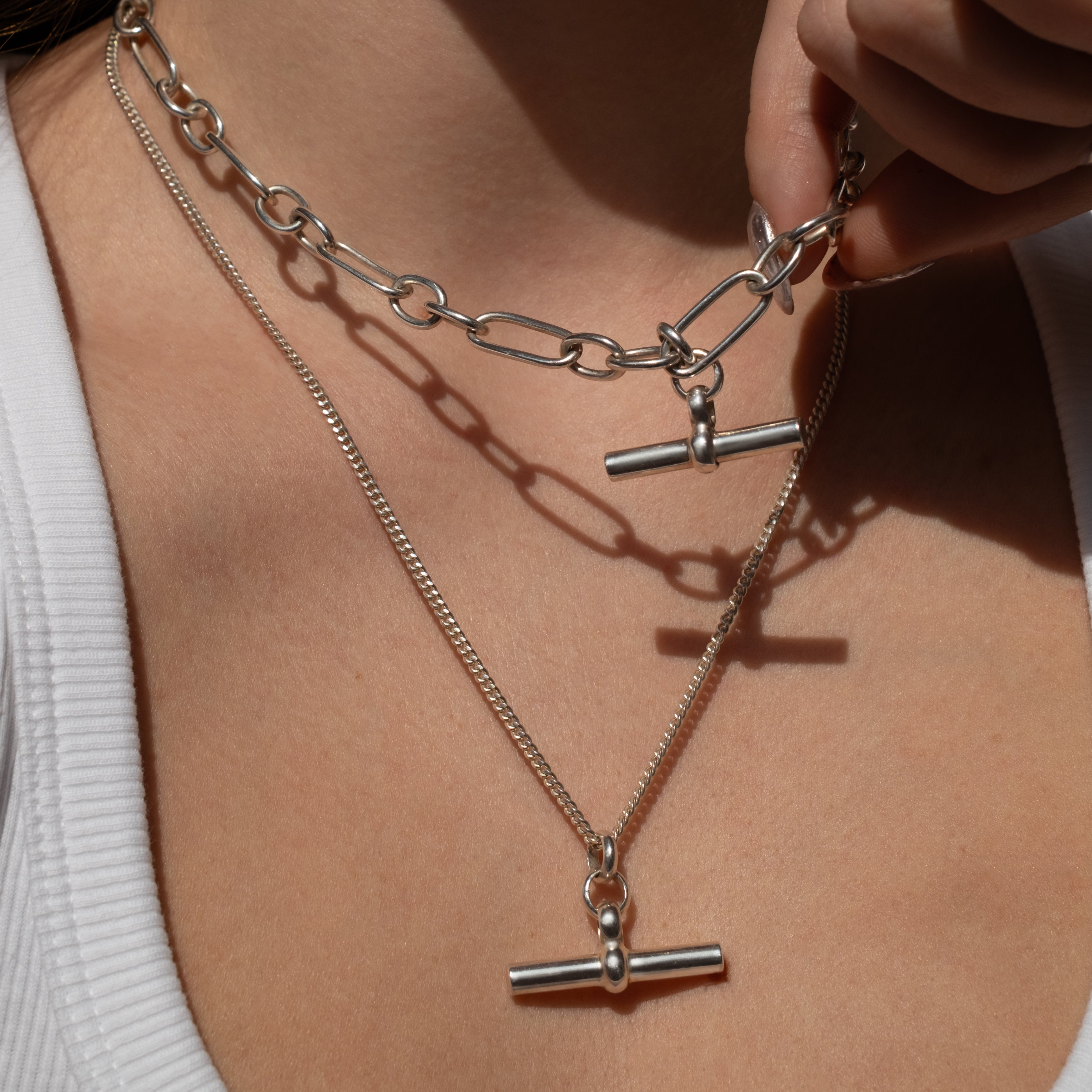 Silver T-Bar Link Chain Necklace