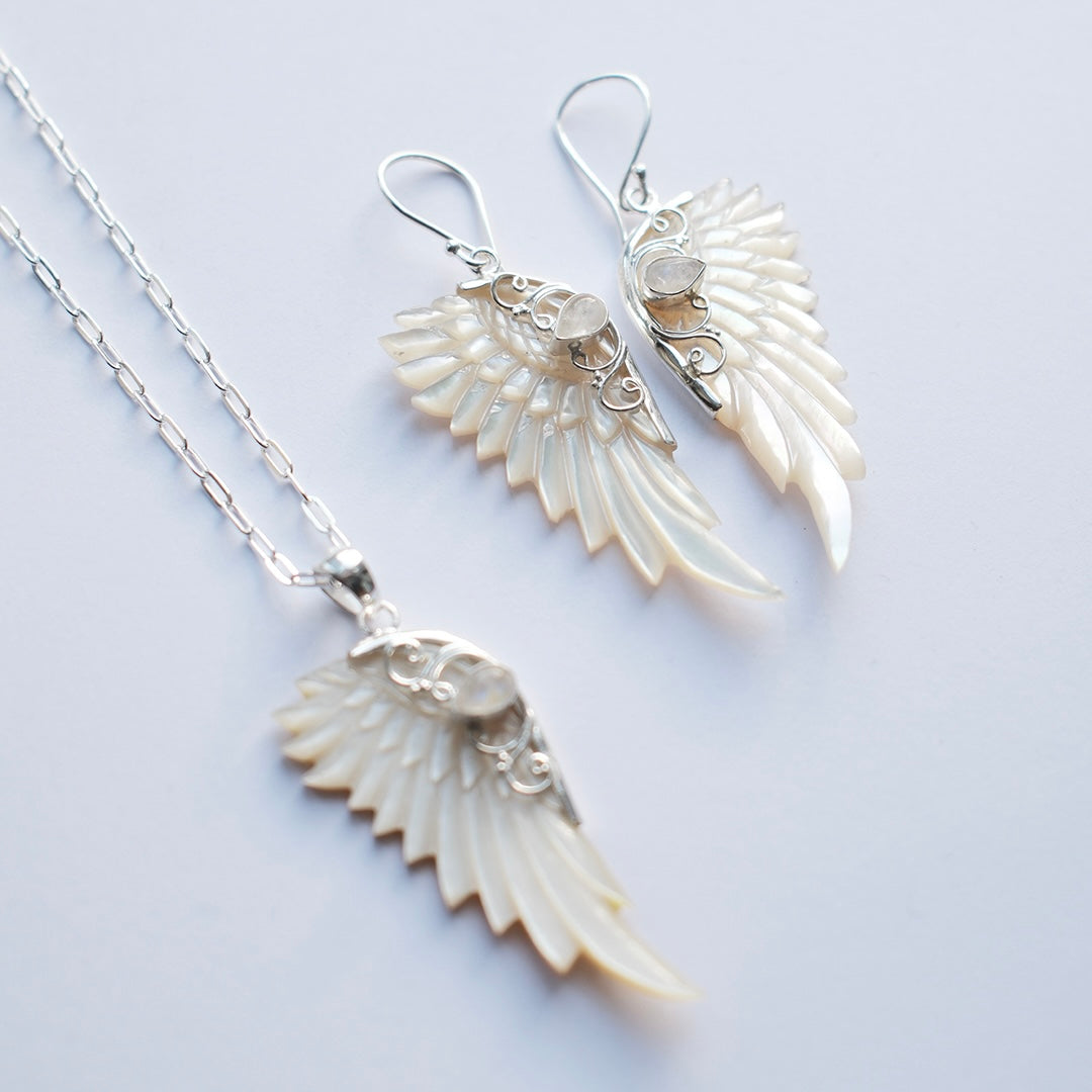 Hand Carved Wing Earrings Silver