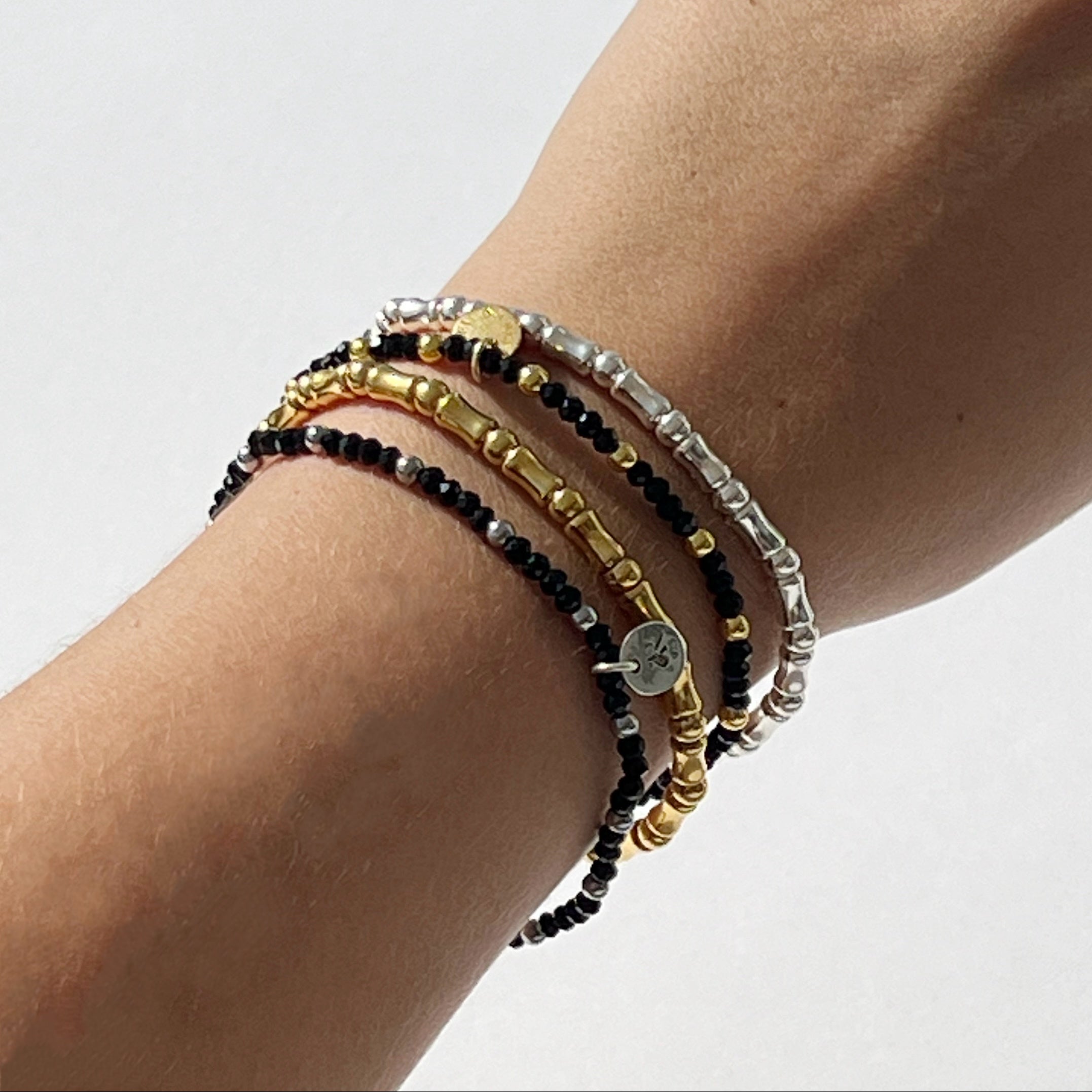 Midnight Stretch Bracelet - Black & Gold