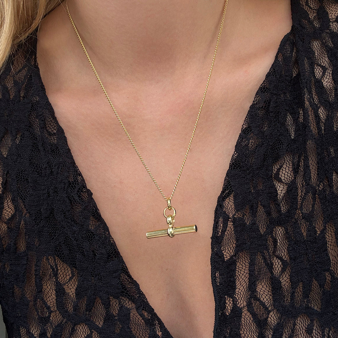 Gold T-Bar Fine Chain Necklace