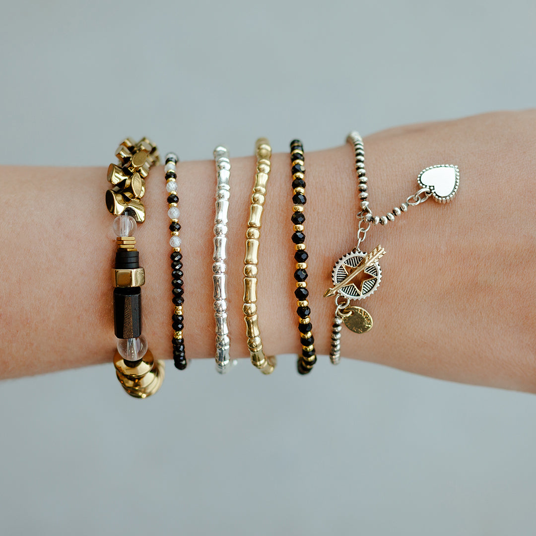 Mix Up stretch bracelet, black & gold