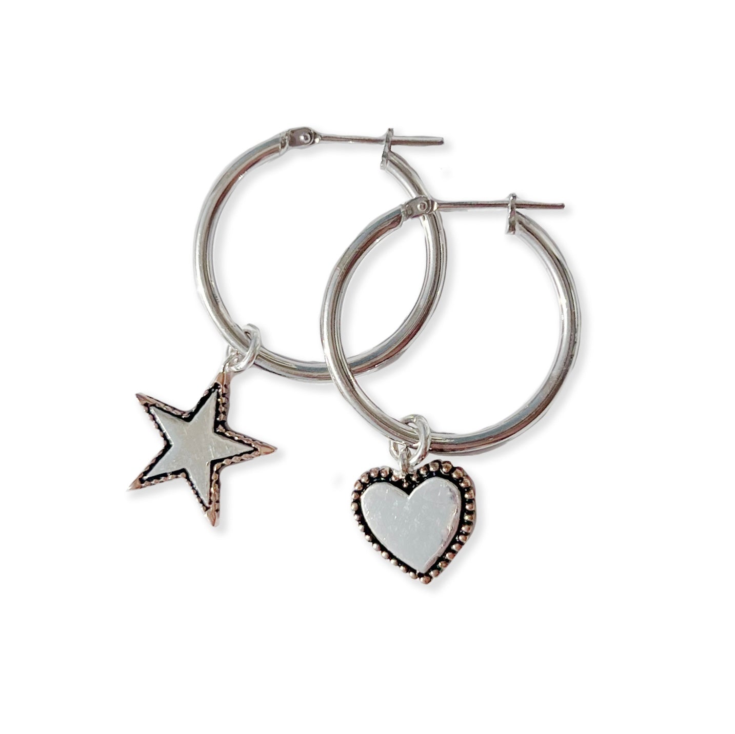 Small Hoops Silver - Star & Heart