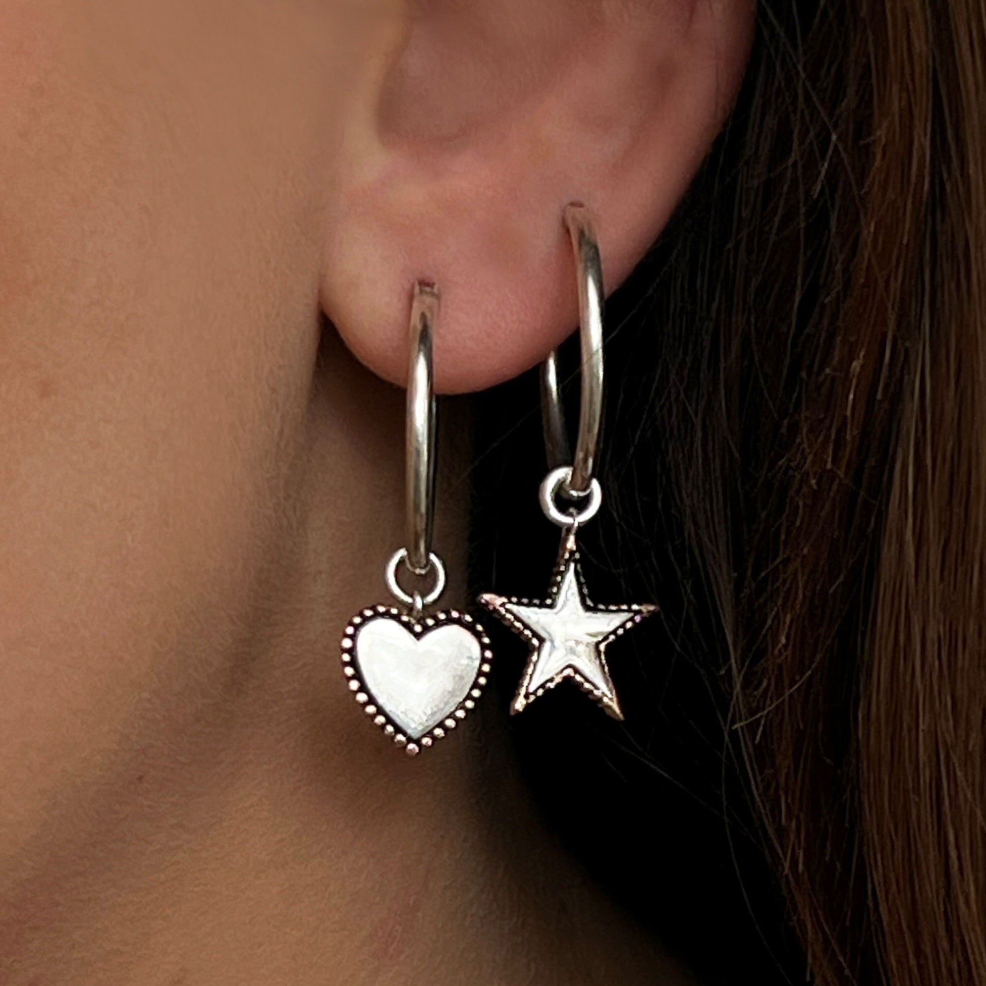 Small Hoops Silver - Star & Heart