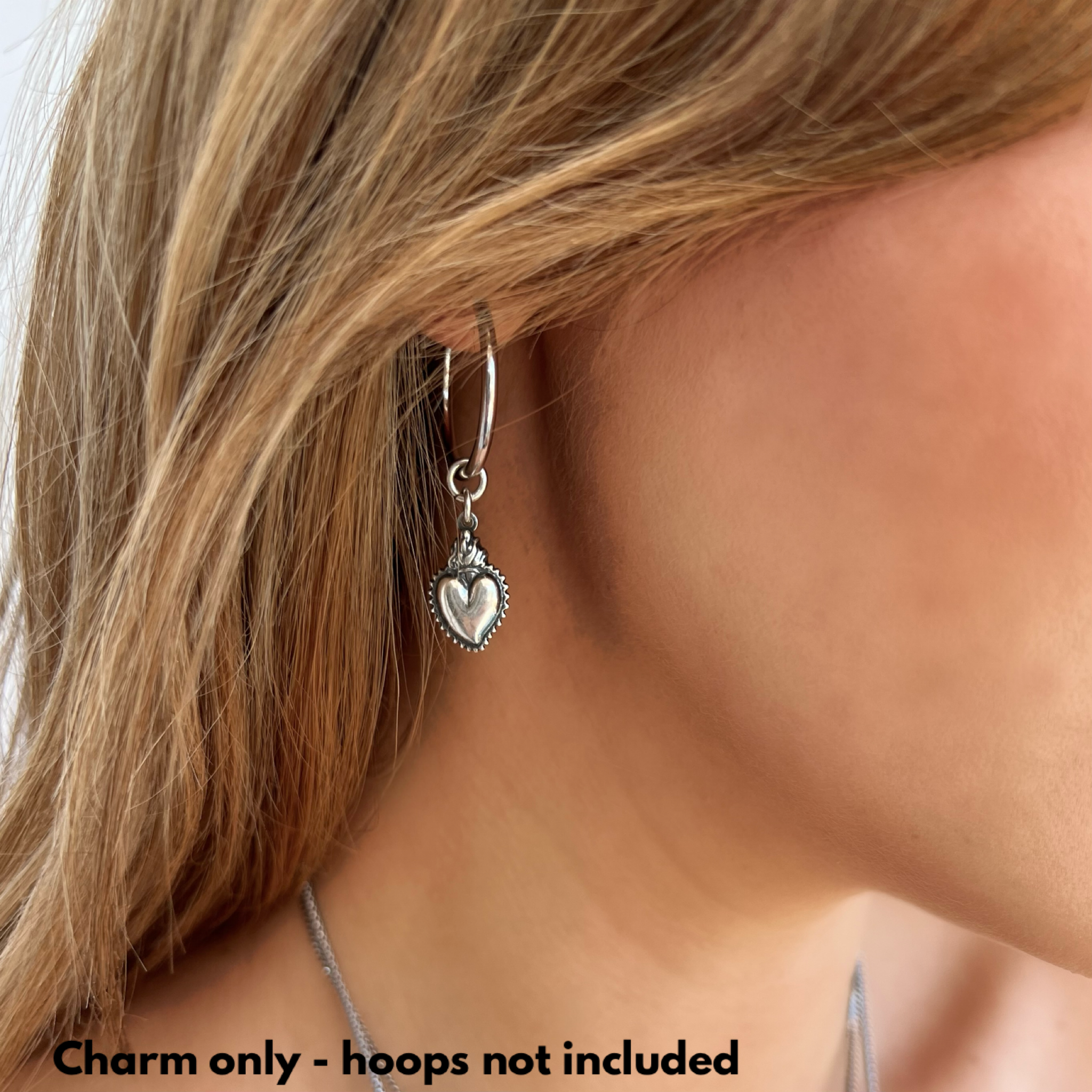 Small Hoop Charm - Flaming heart
