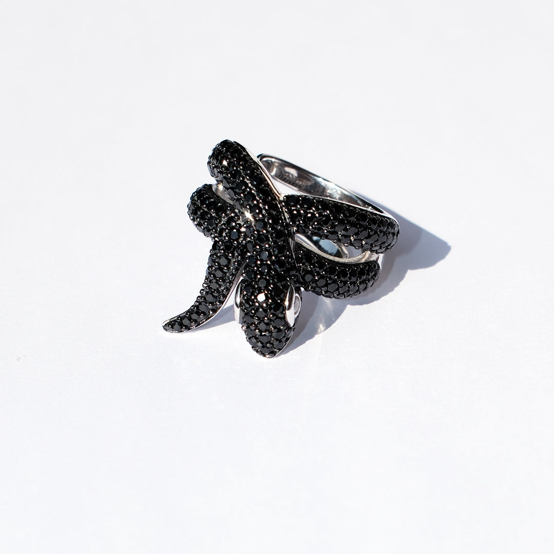 Black Diamanté Medusa Snake ring