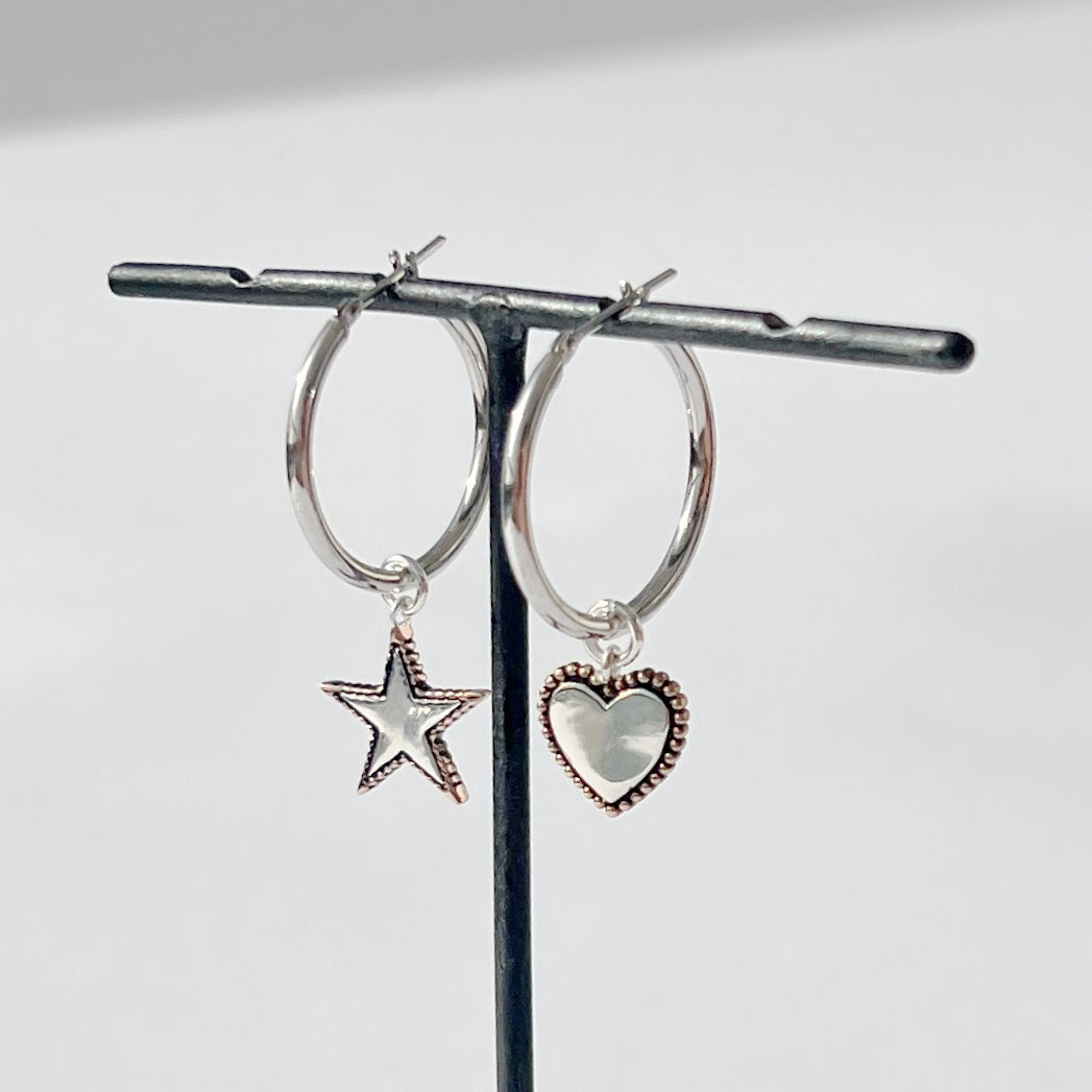 Small Hoops Silver - Star & Heart