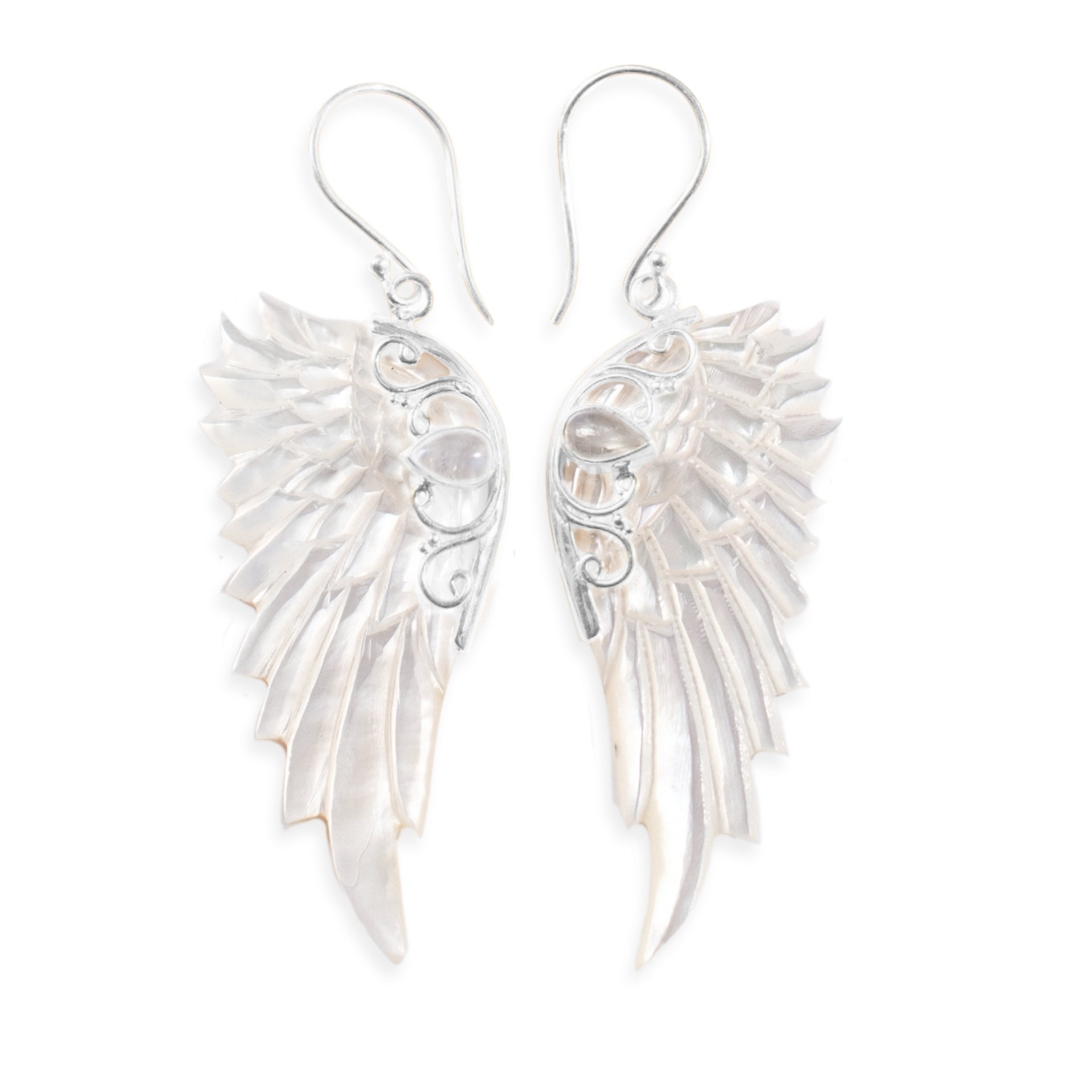 Hand Carved Wing Earrings Silver