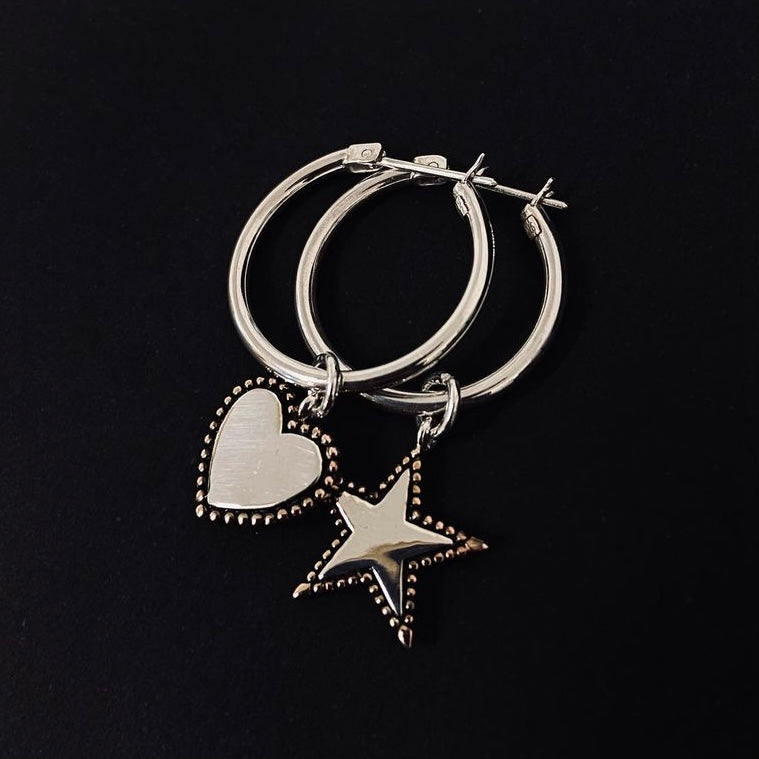 Small Hoops Silver - Star & Heart