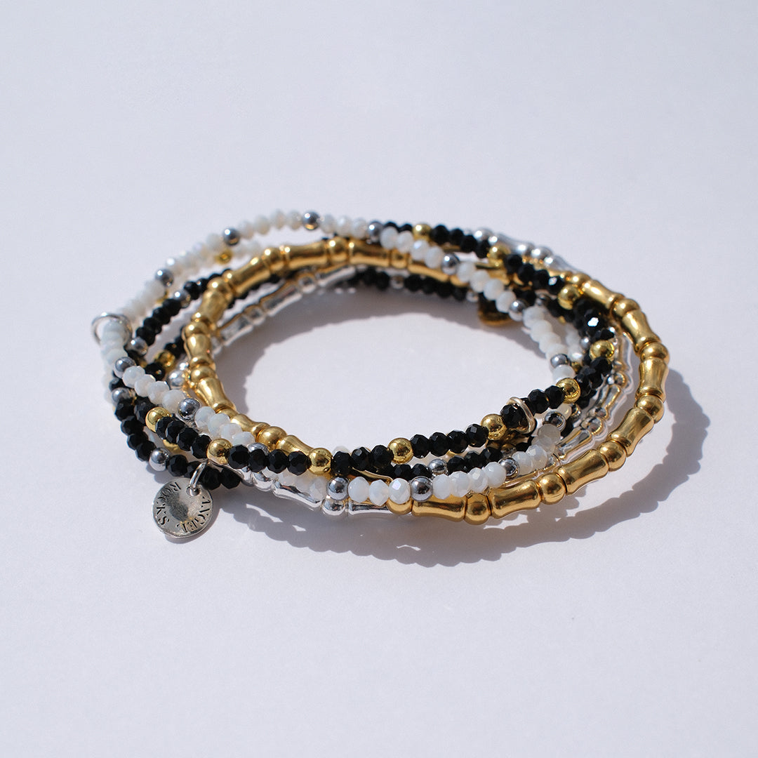 Midnight Stretch Bracelet - Black & Silver