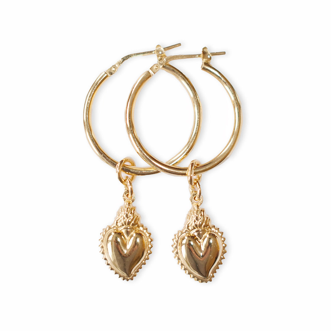 Small Hoops Gold - Flaming heart