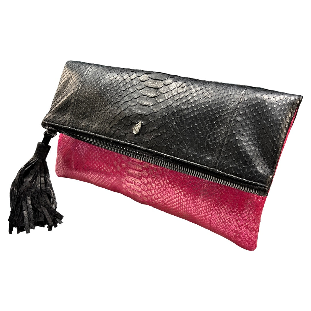 Fold-over Clutch Bag Black & Pink Metallic