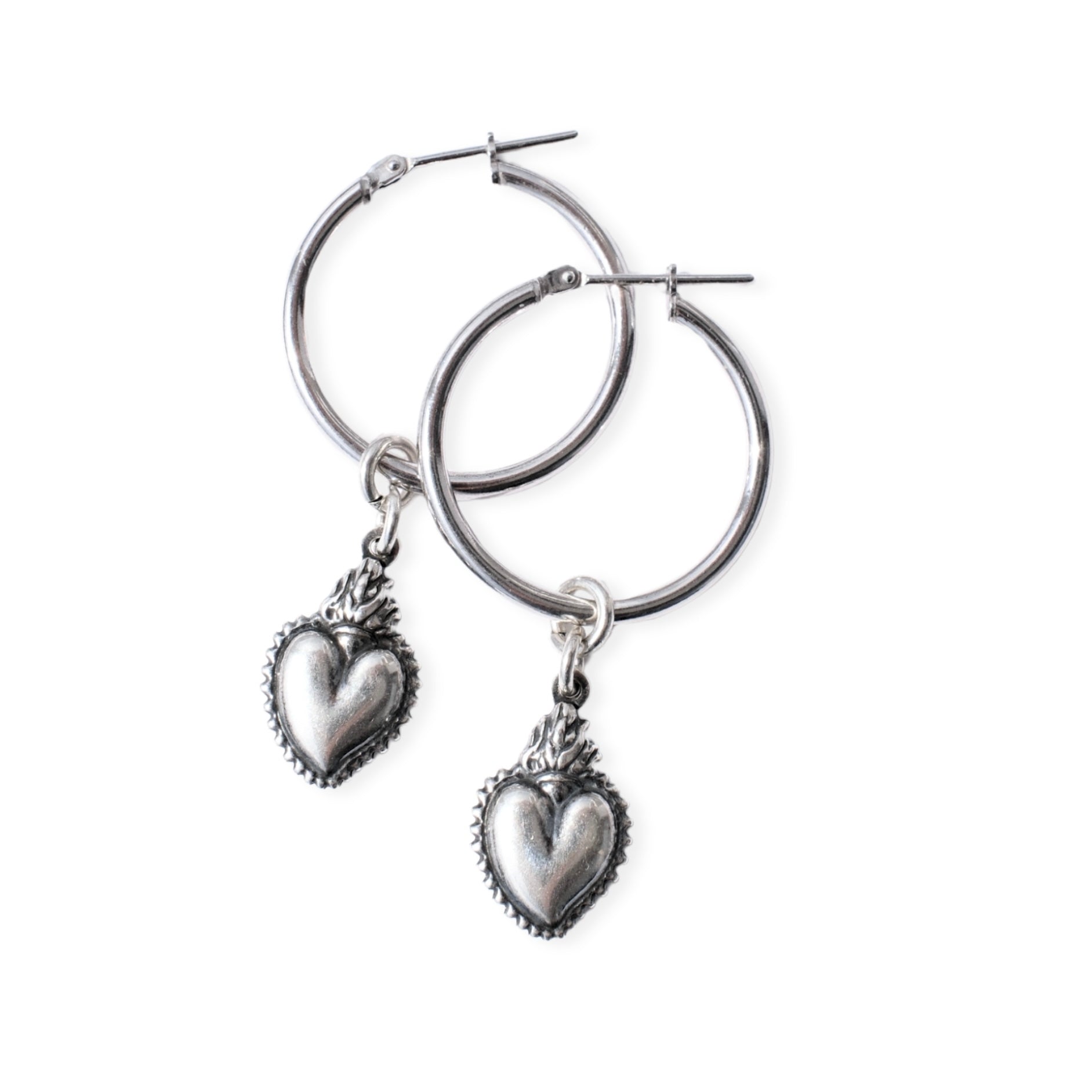 Small Hoops Silver - Flaming heart