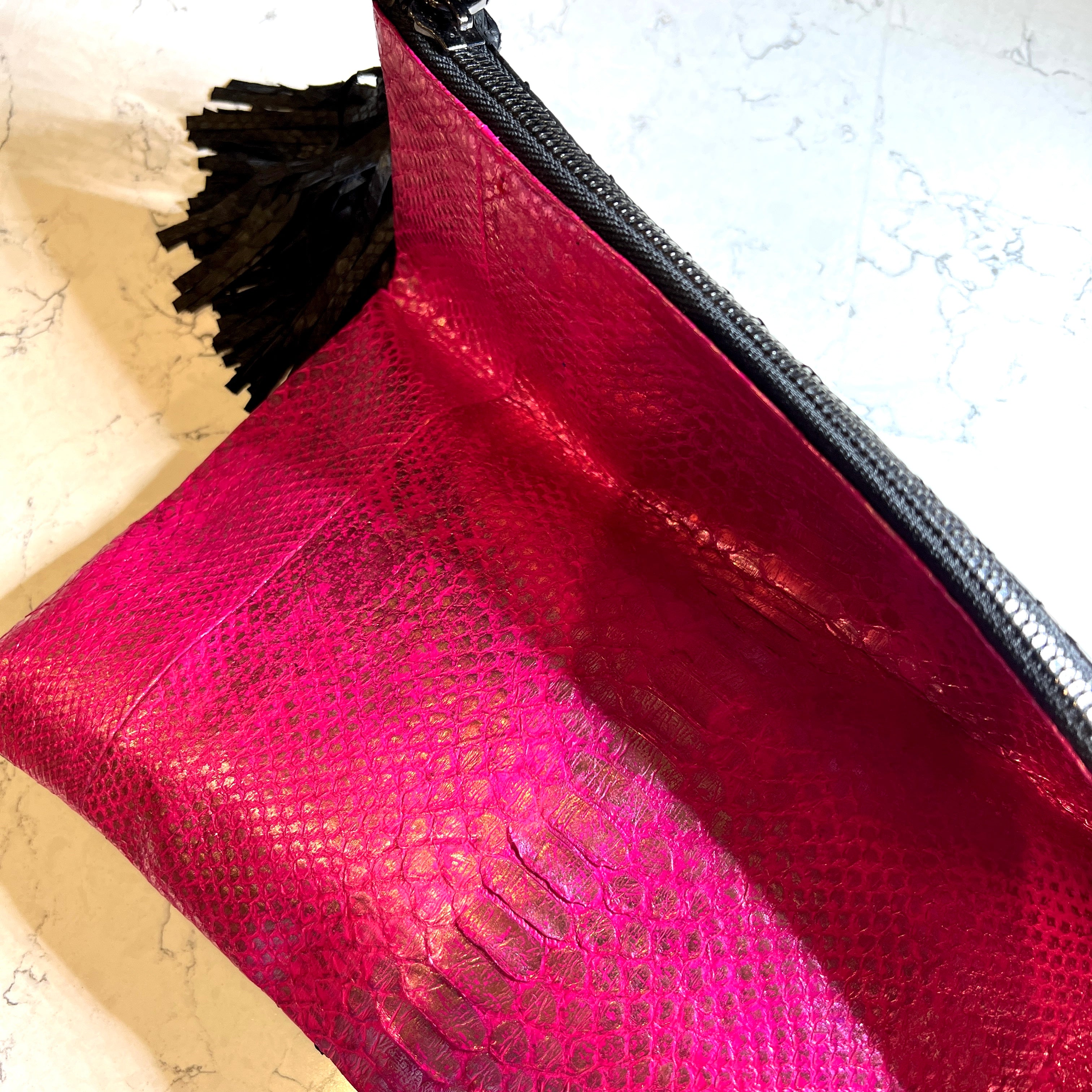 Fold-over Clutch Bag Black & Pink Metallic