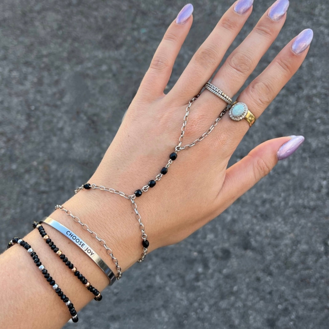 Onyx Hand Chain Bracelet