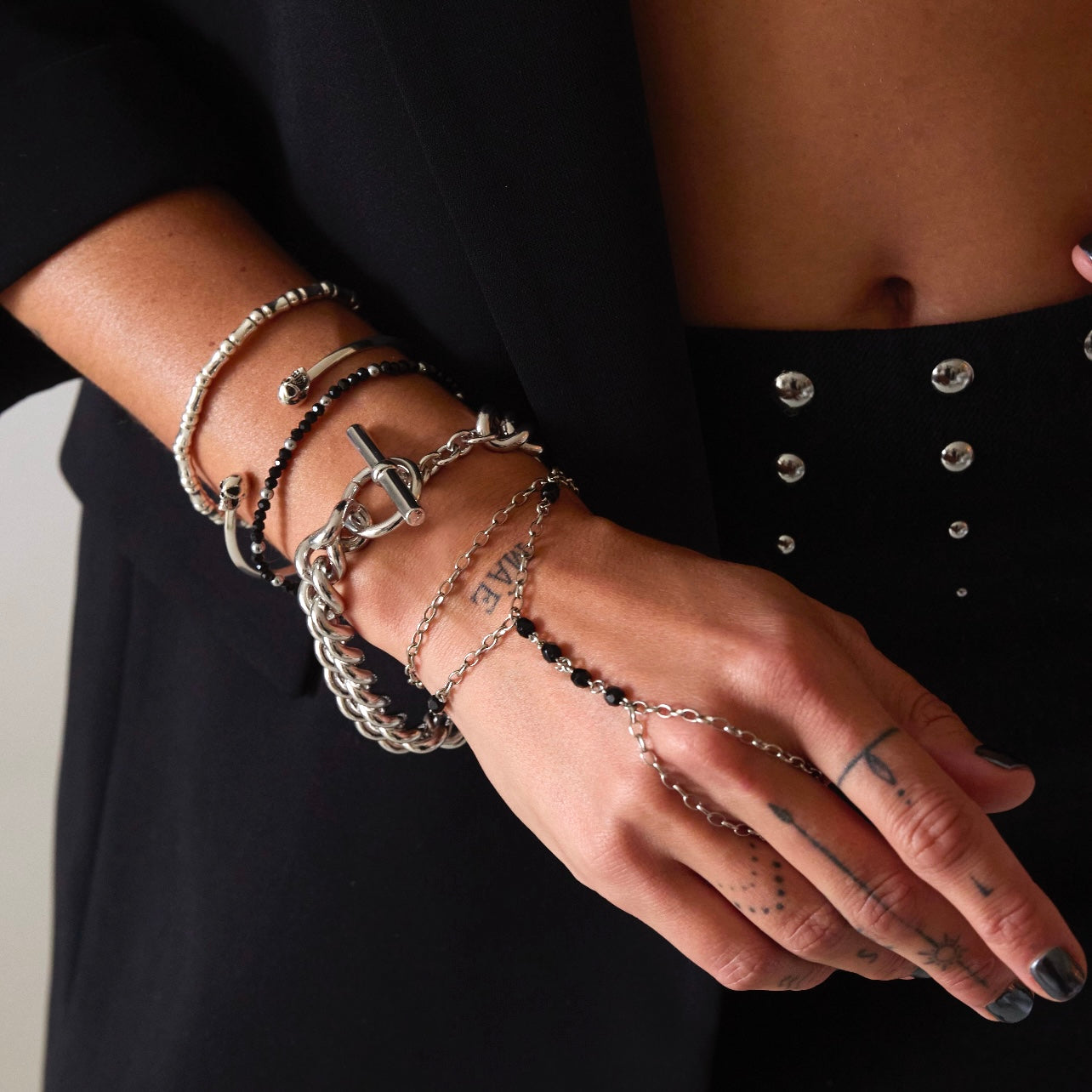 Onyx Hand Chain Bracelet