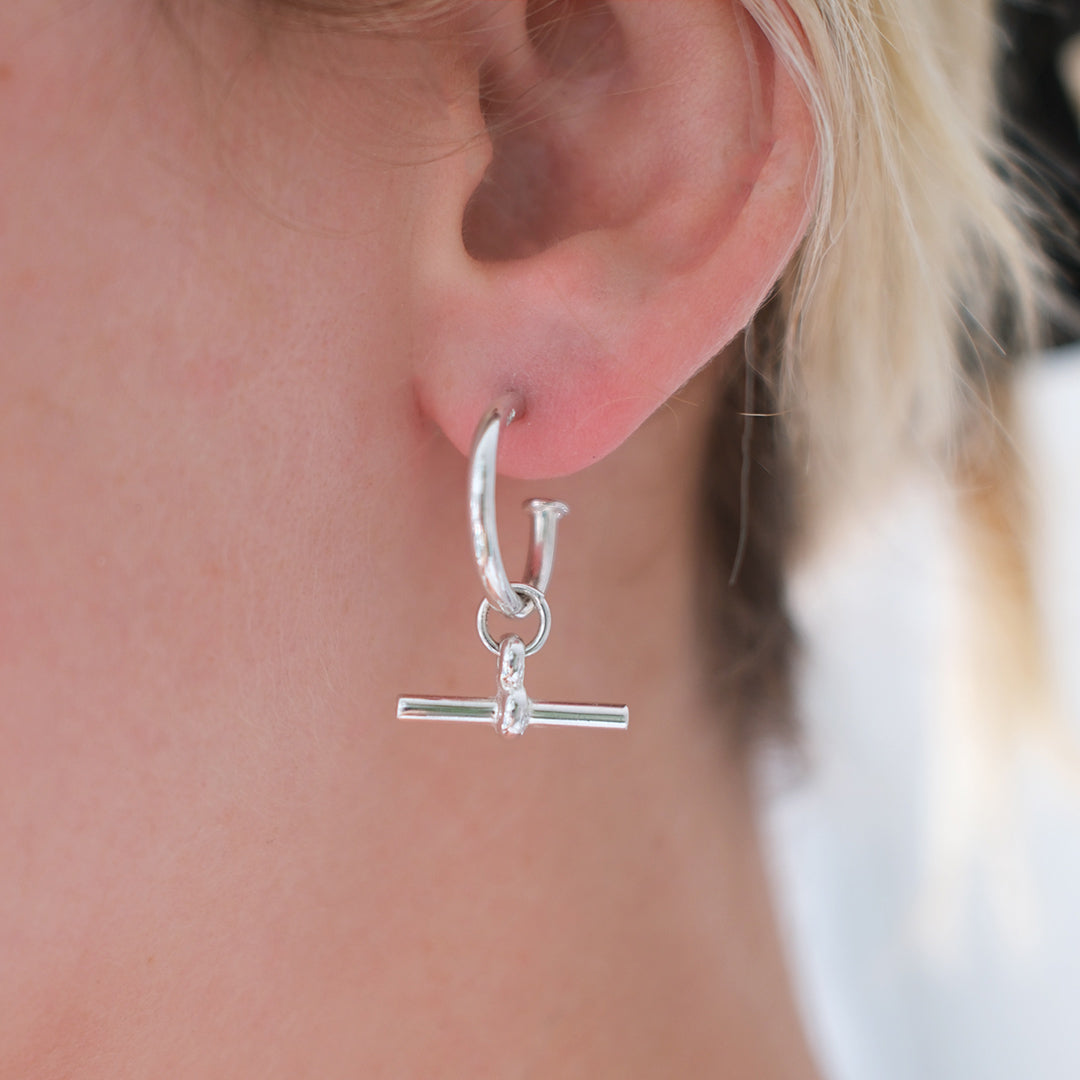 Small Silver T-Bar Hoops