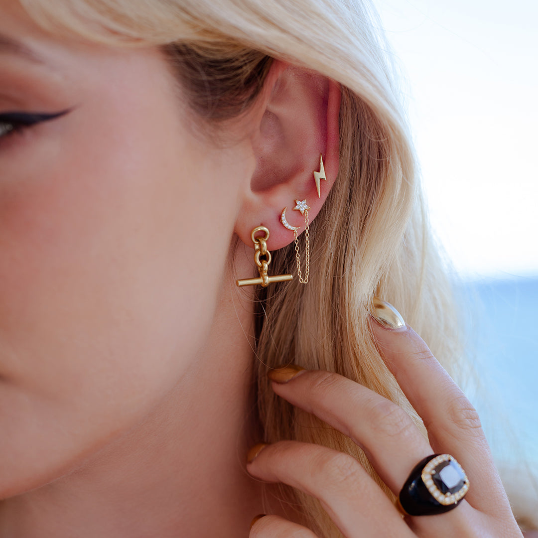 Gold Star chain drop diamanté earring