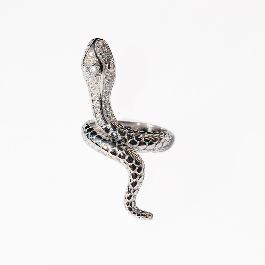 Silver Diamanté Medusa Snake ring